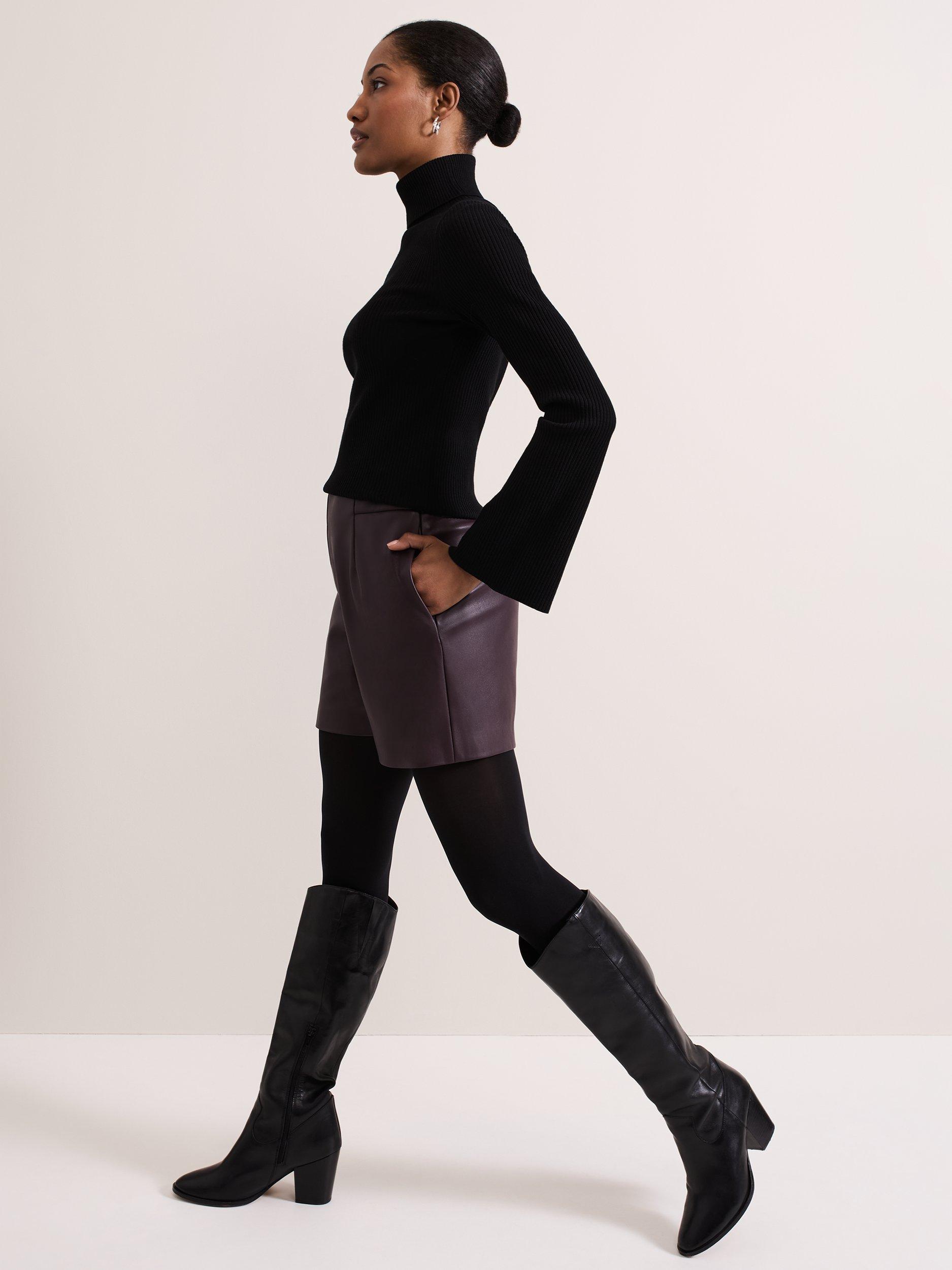 Product image 6 of 9, which shows Phase Eight Aubrina Faux Leather Shorts, Burgundy, 16