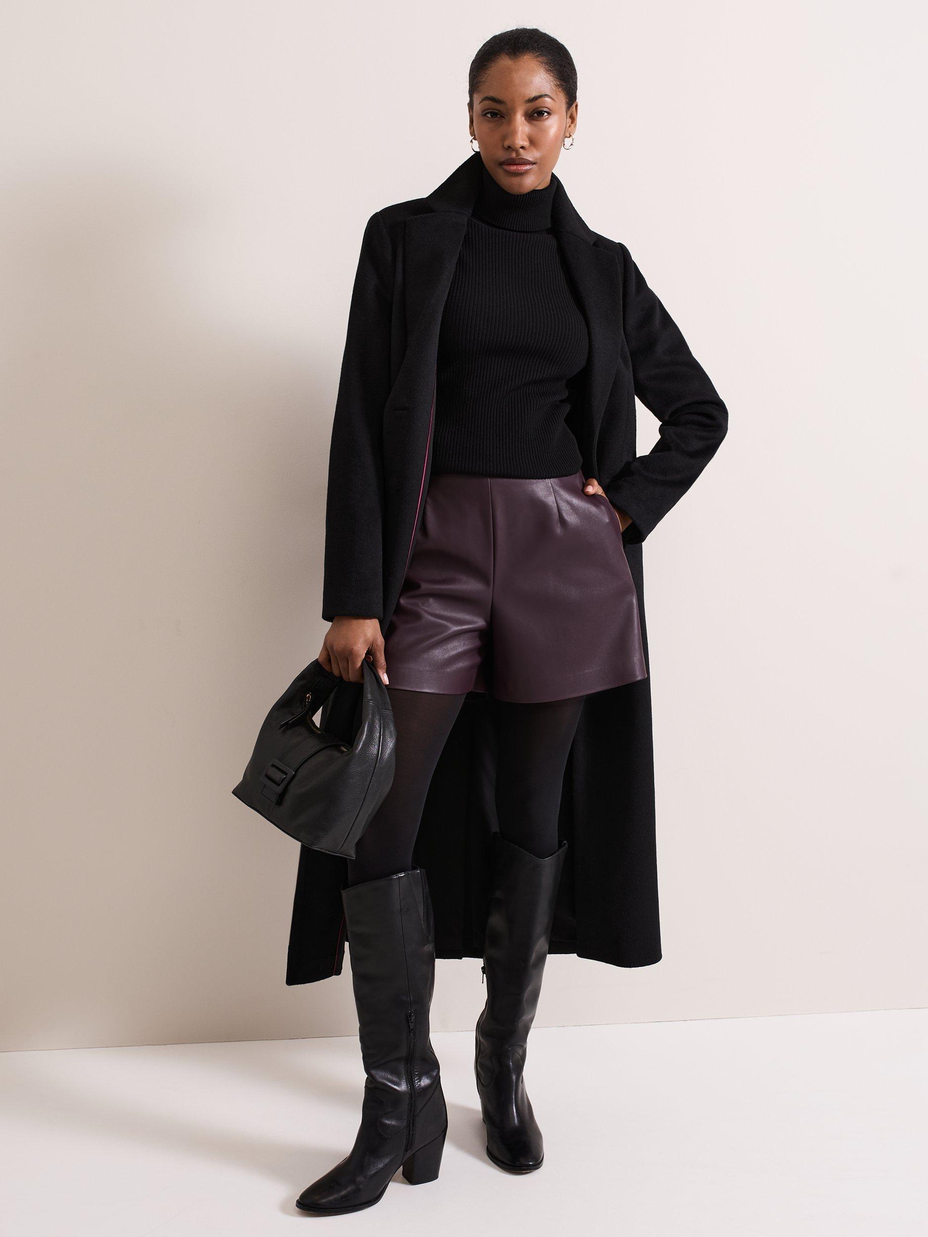 Product image 7 of 9, which shows Phase Eight Aubrina Faux Leather Shorts, Burgundy, 16