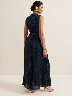 Phase Eight Simara Sequin Jumpsuit, Teal - view 2, Teal