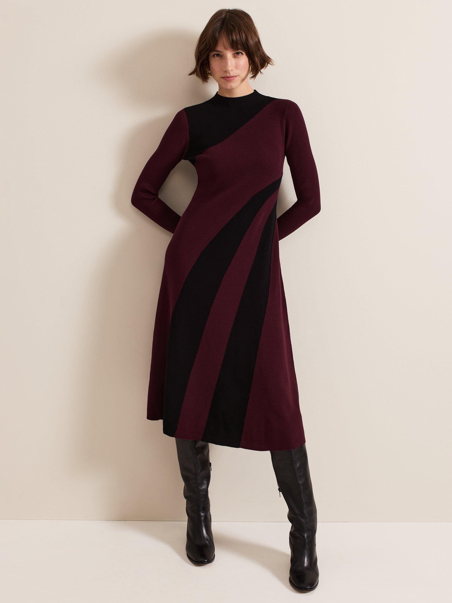 Phase Eight Julie Ribbed Midi Dress Burgundy Black