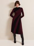 Phase Eight Julie Ribbed Midi Dress, Burgundy/Black