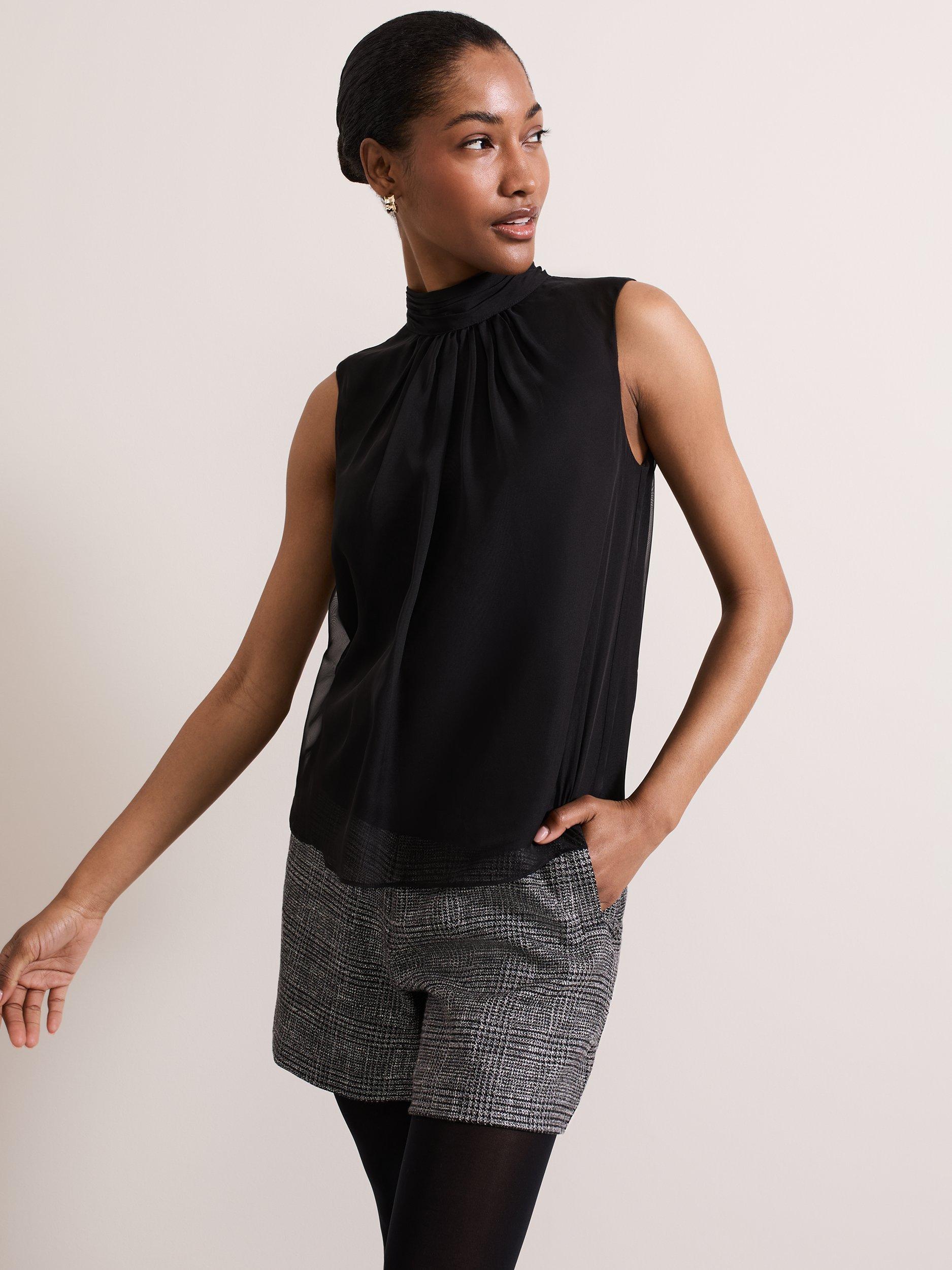 Black high neck sleeveless top hotsell