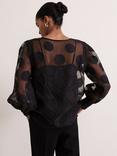 Phase Eight Siera Sheer Spot Jacquard Top, Black