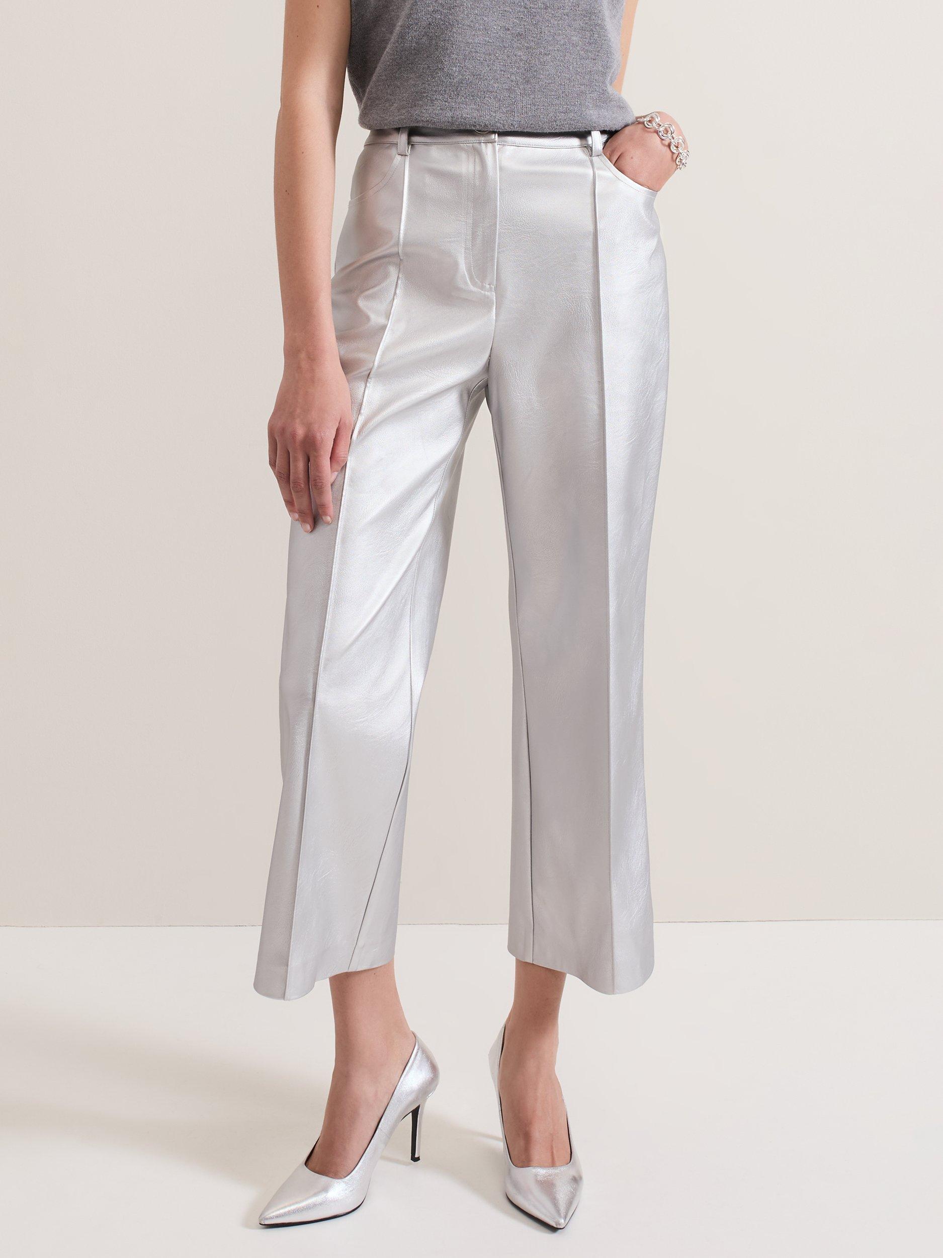 Phase Eight Kenzie Metallic Cropped Trousers Silver