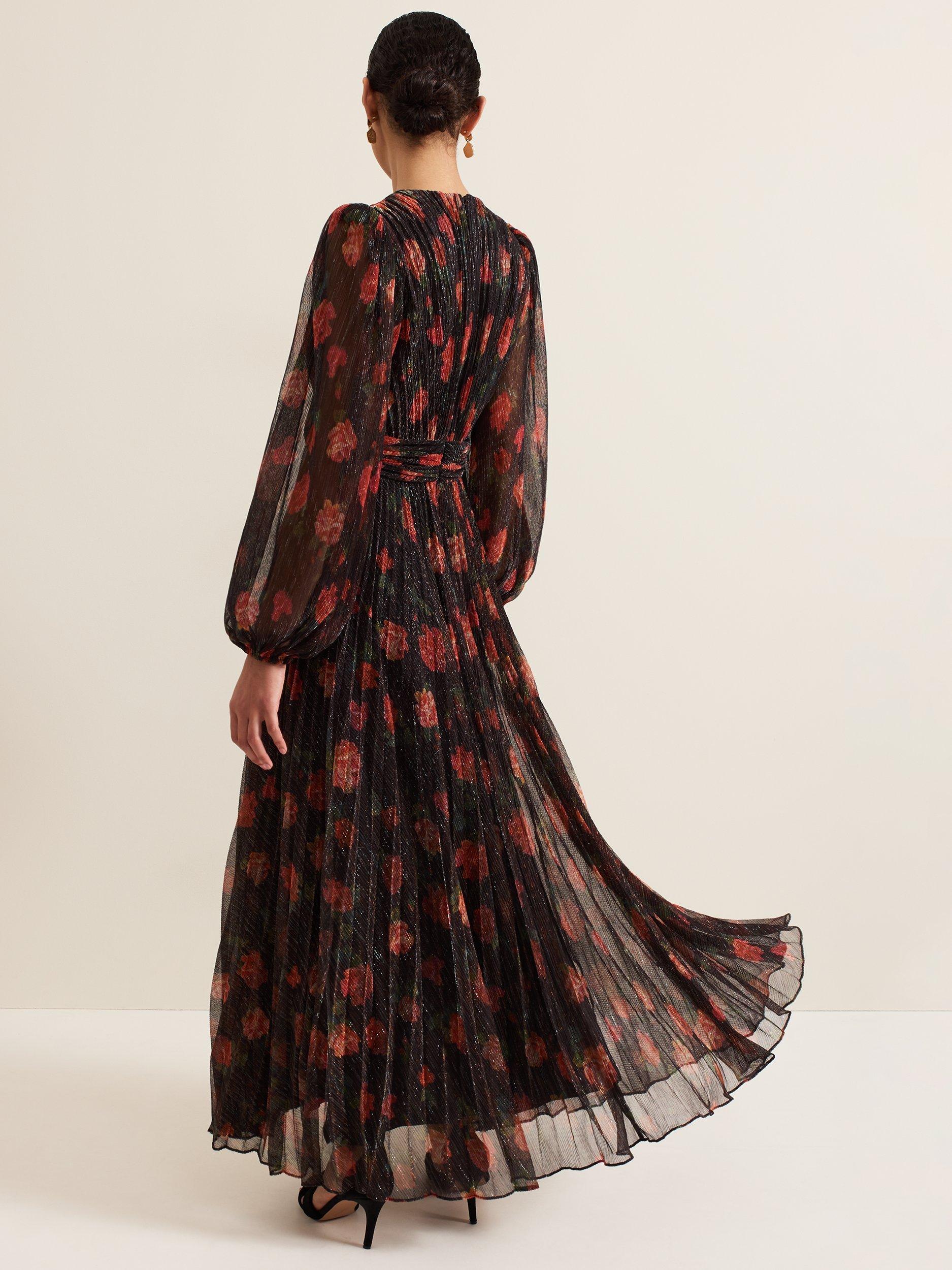 Product image 2 of 9, which shows Phase Eight Kenzia Wrap Floral Maxi Dress, Black/Multi, 10