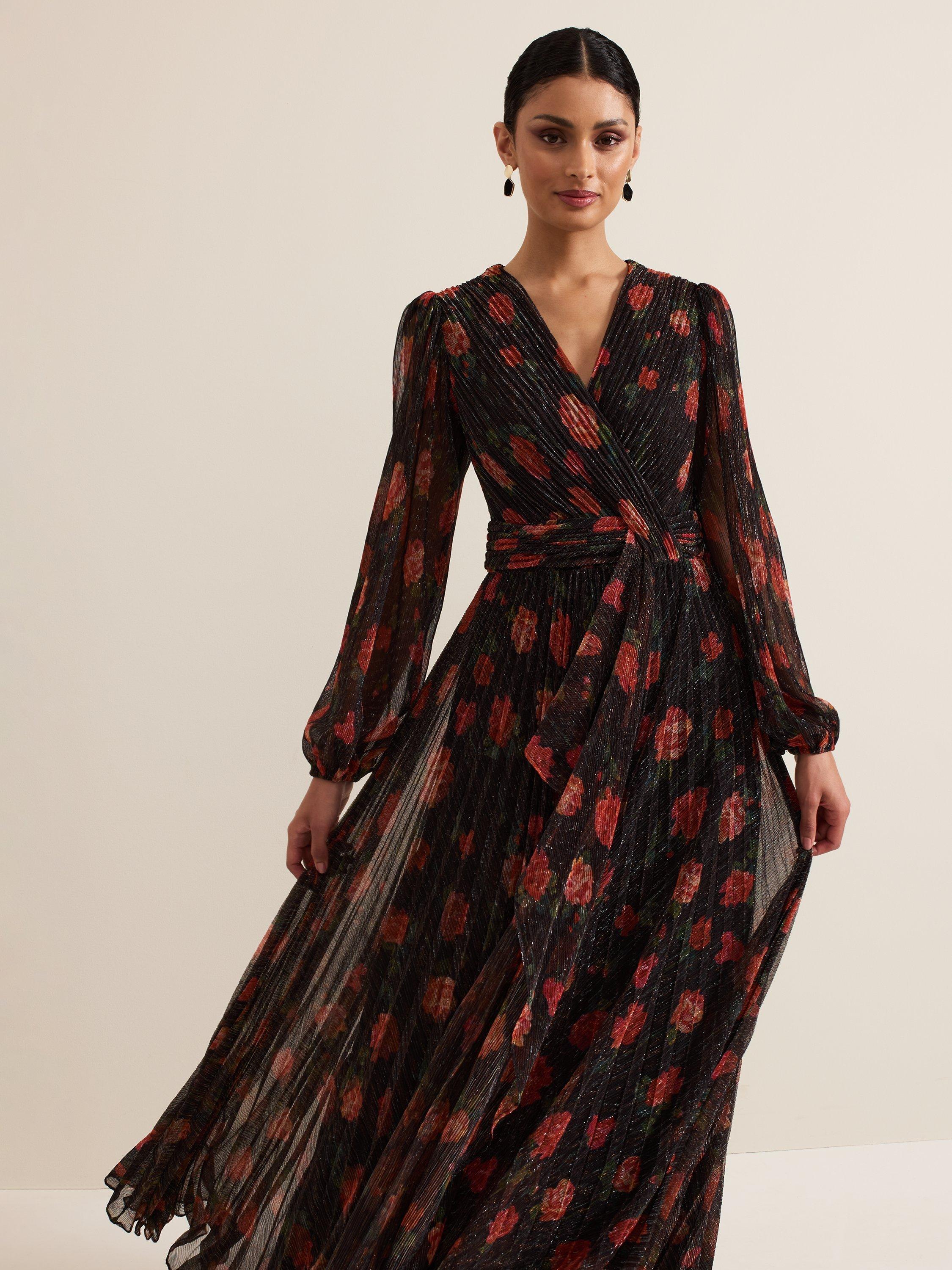 Product image 3 of 9, which shows Phase Eight Kenzia Wrap Floral Maxi Dress, Black/Multi, 10