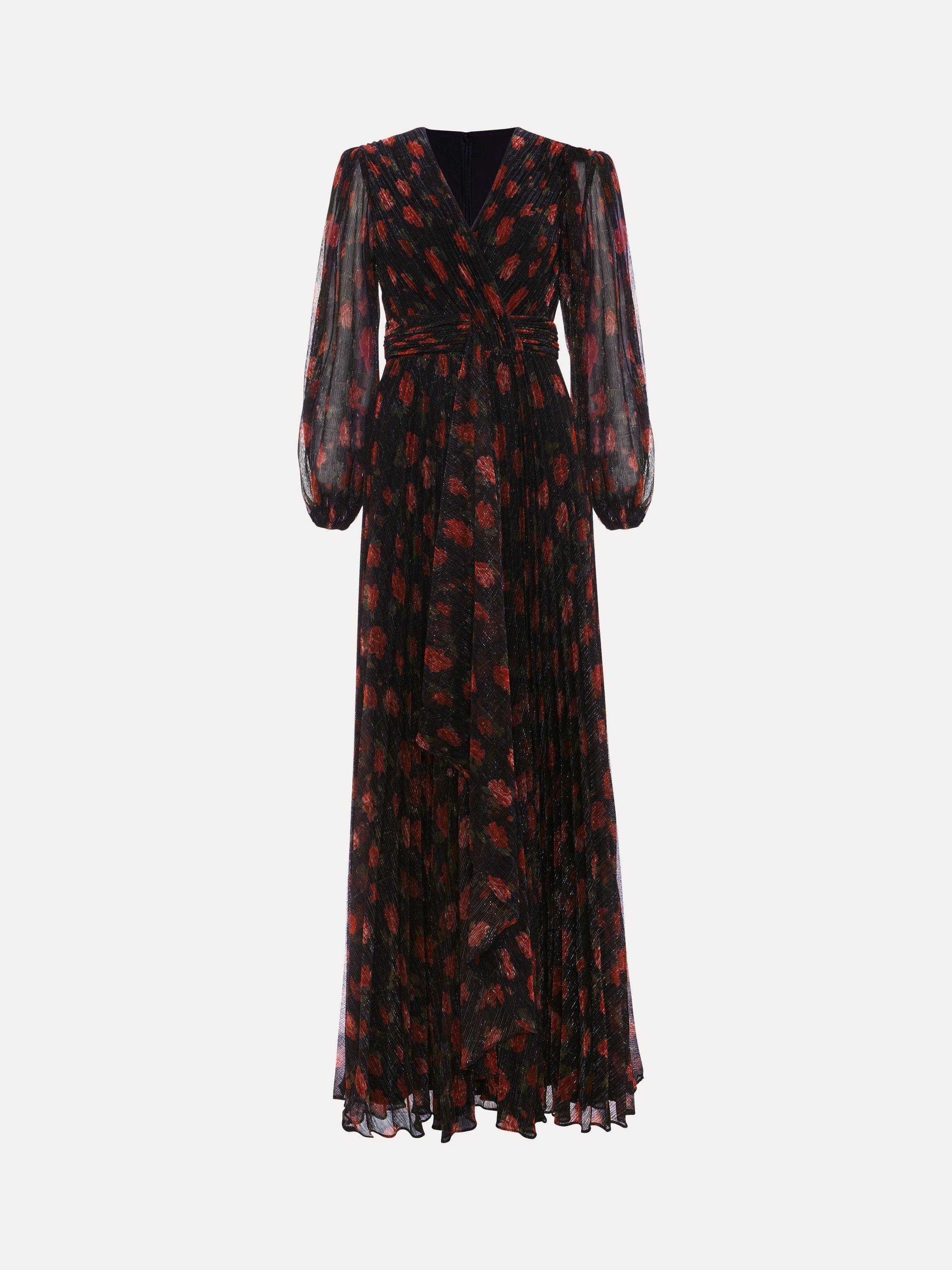 Product image 5 of 9, which shows Phase Eight Kenzia Wrap Floral Maxi Dress, Black/Multi, 10