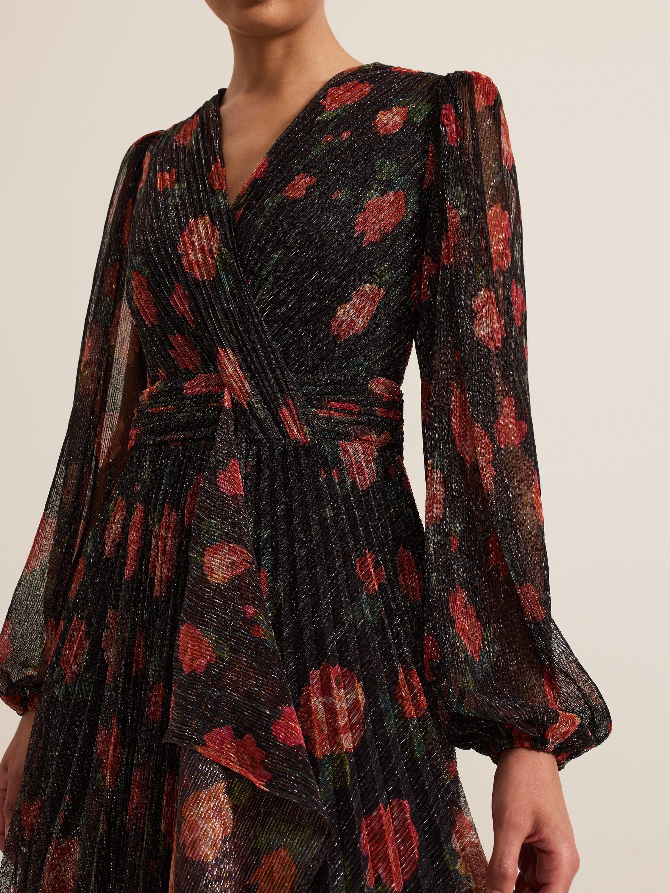 Product image 7 of 9, which shows Phase Eight Kenzia Wrap Floral Maxi Dress, Black/Multi, 10