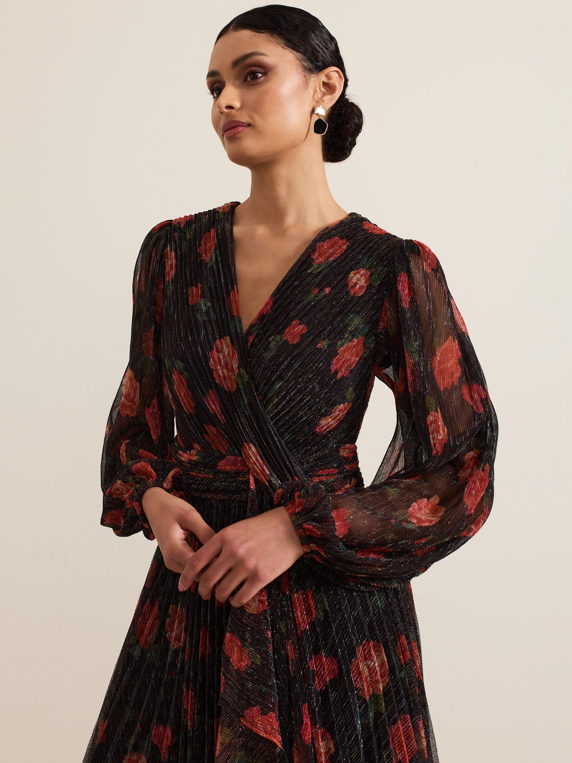 Product image 8 of 9, which shows Phase Eight Kenzia Wrap Floral Maxi Dress, Black/Multi, 10