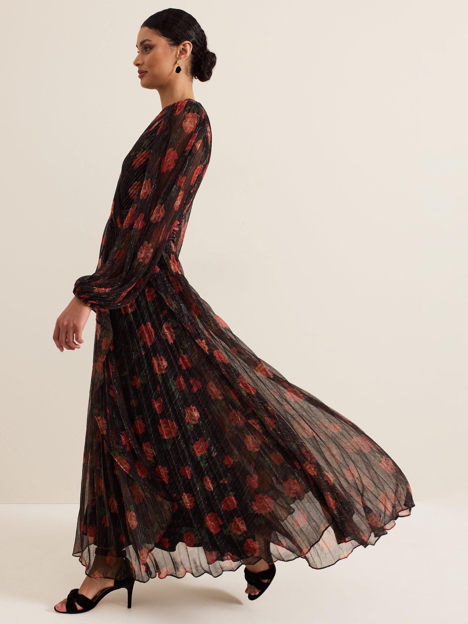 Product image 9 of 9, which shows Phase Eight Kenzia Wrap Floral Maxi Dress, Black/Multi, 10