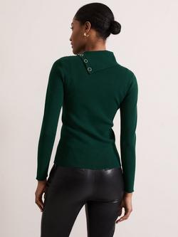 Phase Eight Regina Collar Ribbed Top, Dark Green - view 2, Dark Green