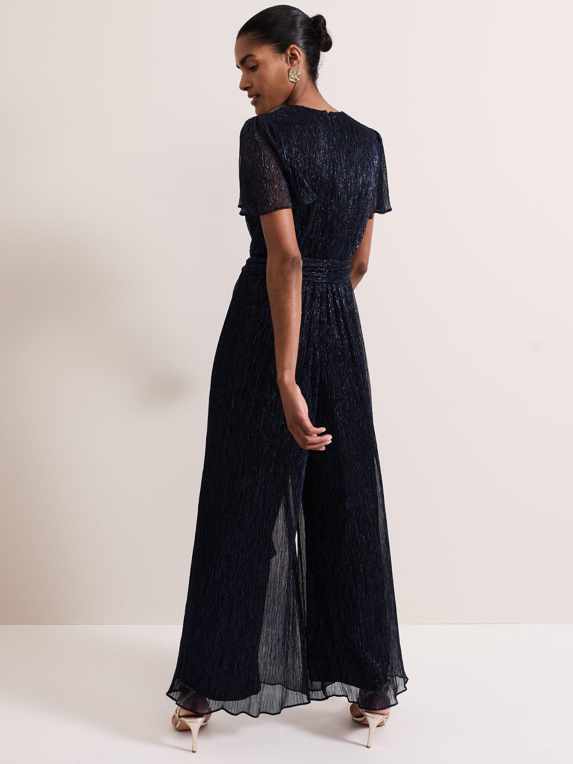Product image 2 of 9, which shows Phase Eight Stella Plisse Jumpsuit, Blue, 8