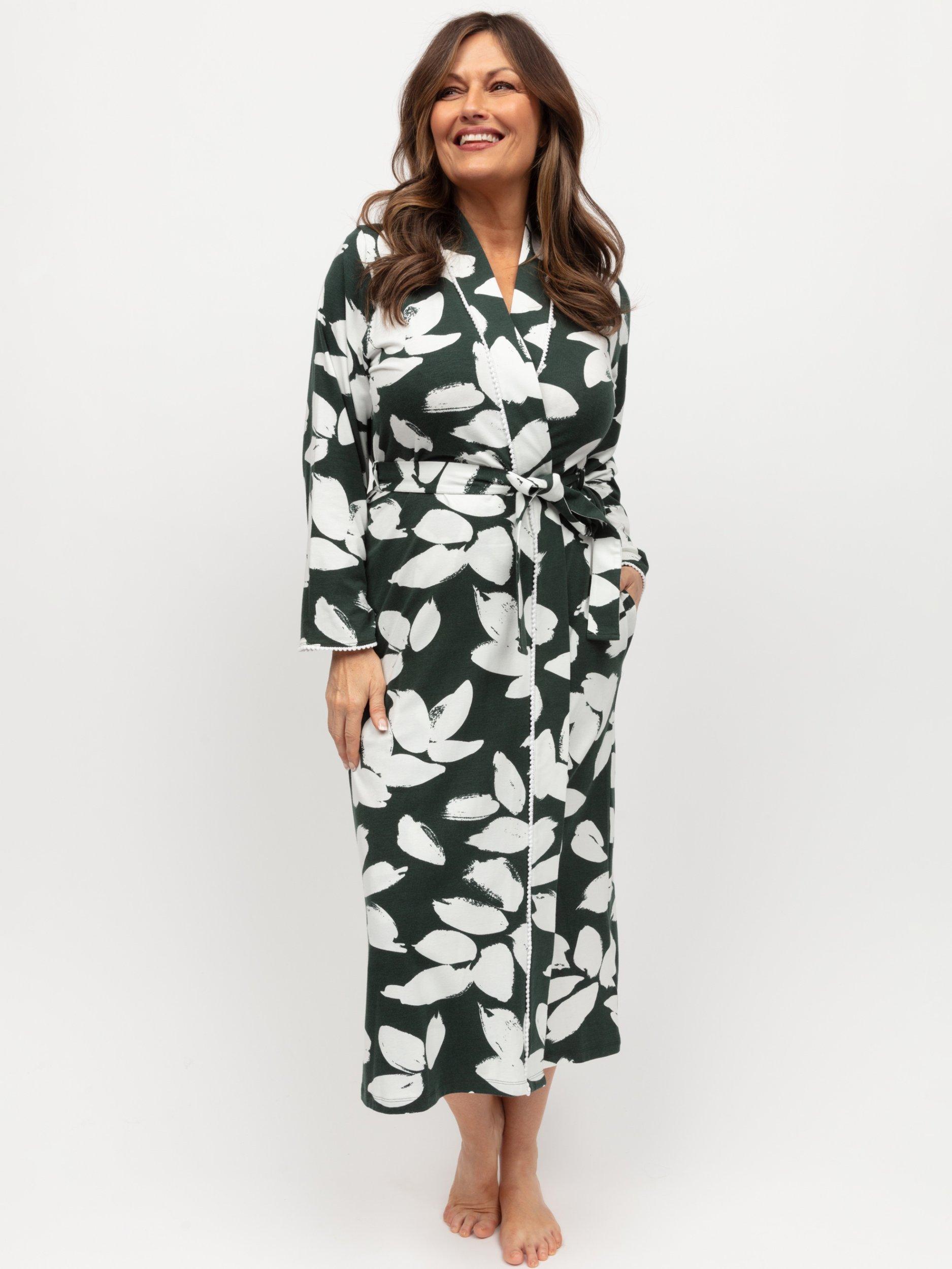 Product image 1 of 3, which shows Nora Rose by Cyberjammies Anne Lace Trim Dressing Gown, Emerald/White, 8