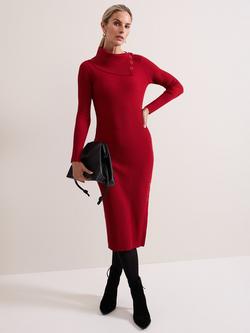 Phase Eight Willow Popper Midi Dress, Red, Red