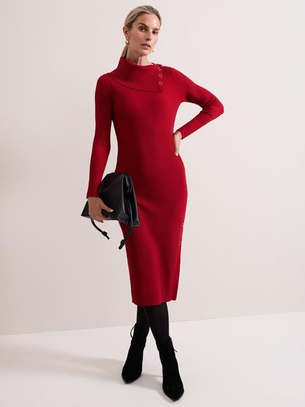 Phase Eight Willow Popper Midi Dress, Red, Red