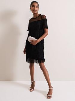 Phase Eight Viola Fringe Mini Dress, Black, Black