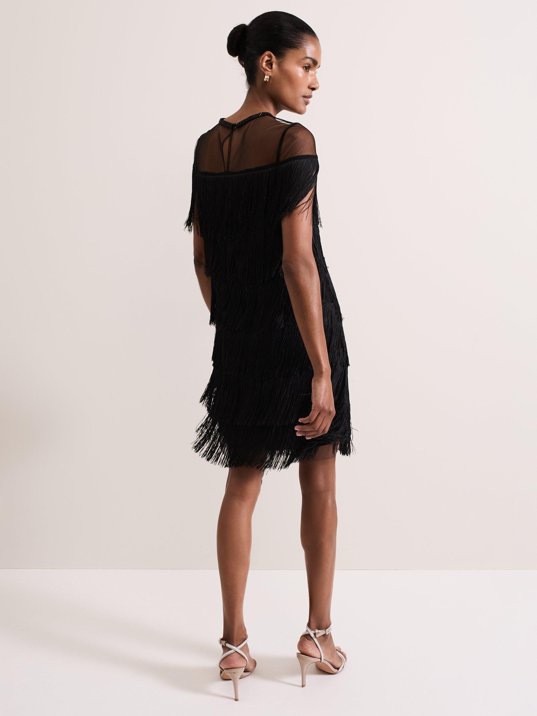 Phase Eight Viola Fringe Mini Dress Black