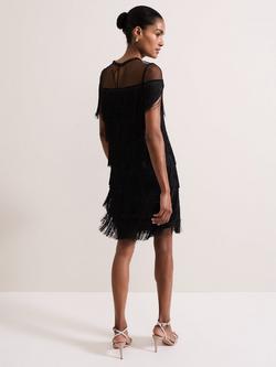 Phase Eight Viola Fringe Mini Dress, Black - view 2, Black