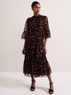 Phase Eight Lela Textured Floral Dress, Black/Multi, Black/Multi