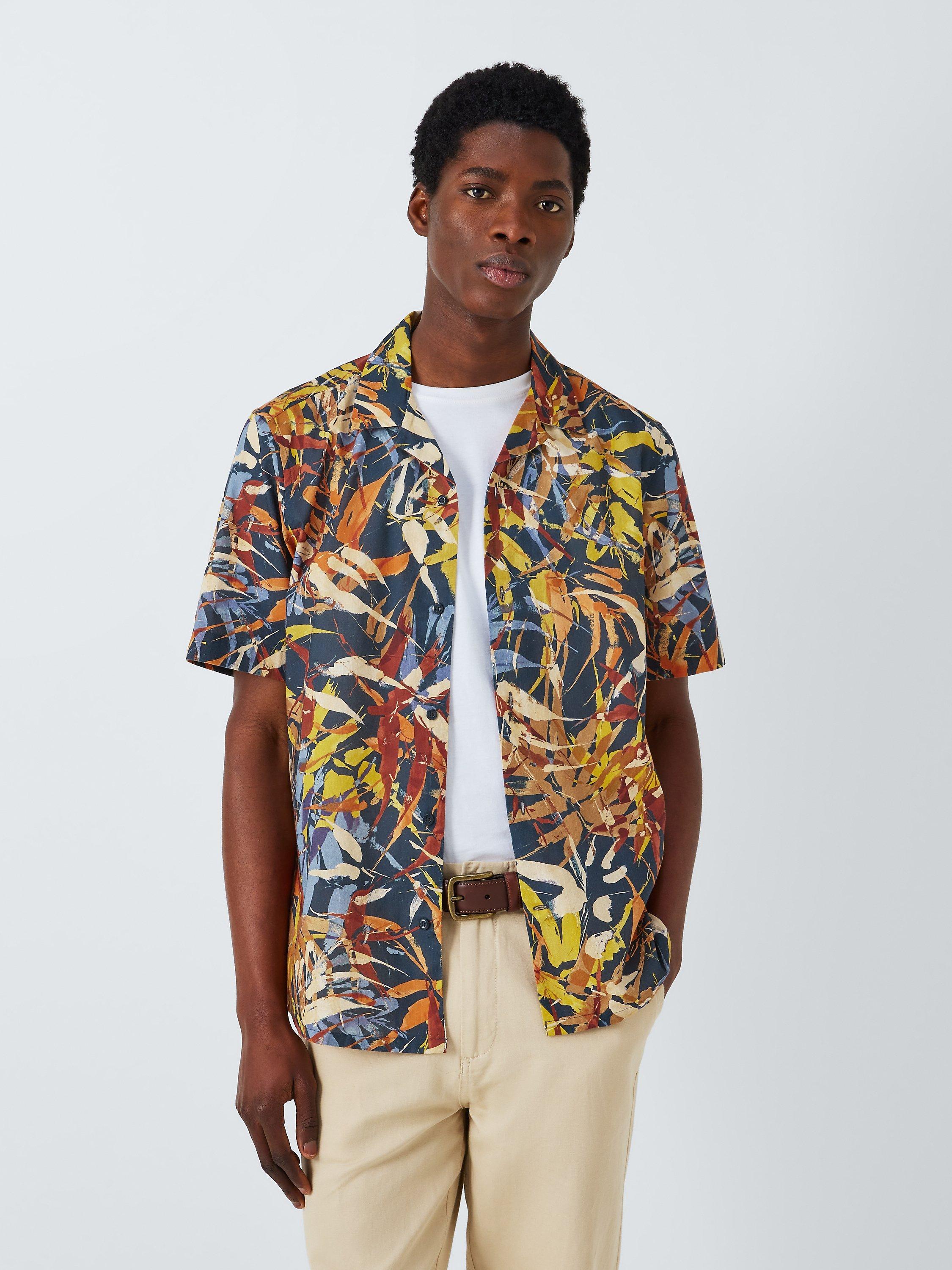 John Lewis Bamboo Print Short Sleeve Cotton Shirt Multi