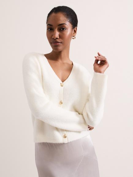 Phase Eight Tiffany Textured Cardigan, Ivory, Ivory