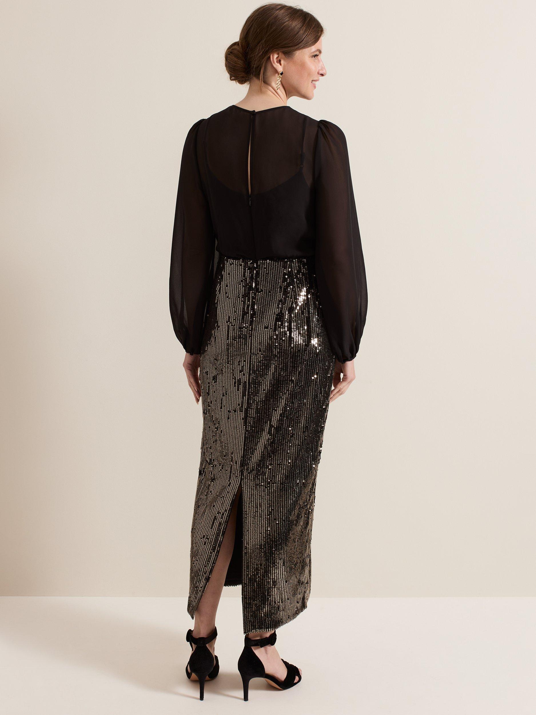 Product image 2 of 7, which shows Phase Eight Petite Aniya Sequin Dress, Black/Multi, 8