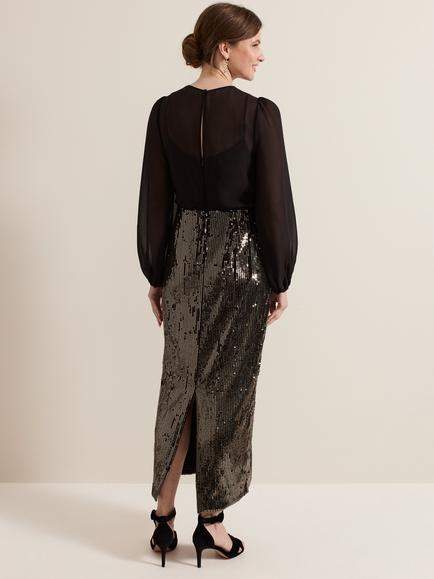 Phase Eight Petite Aniya Sequin Dress, Black/Multi - view 2, Black/Multi