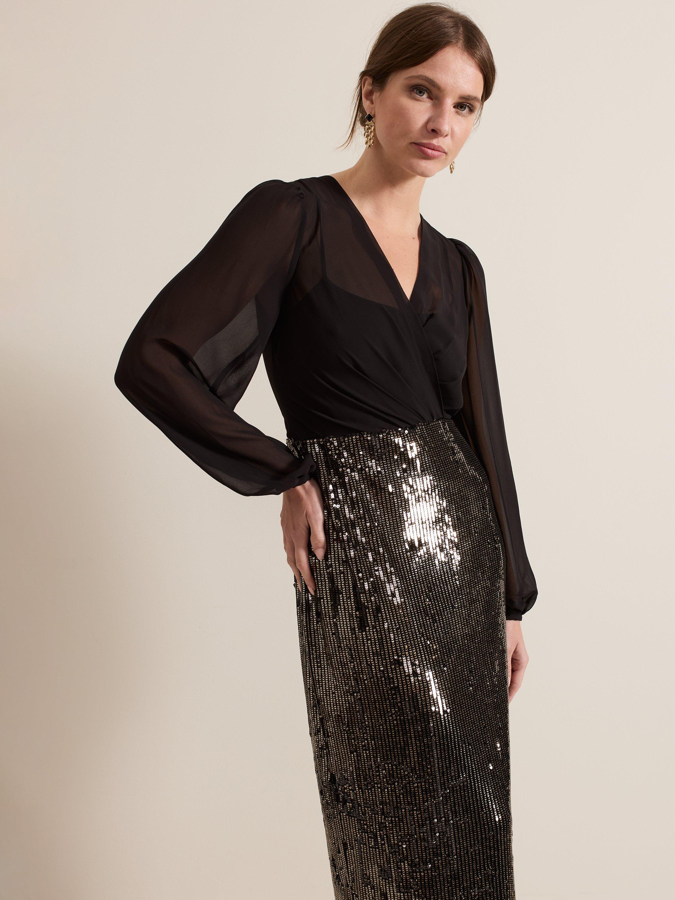 Product image 3 of 7, which shows Phase Eight Petite Aniya Sequin Dress, Black/Multi, 8