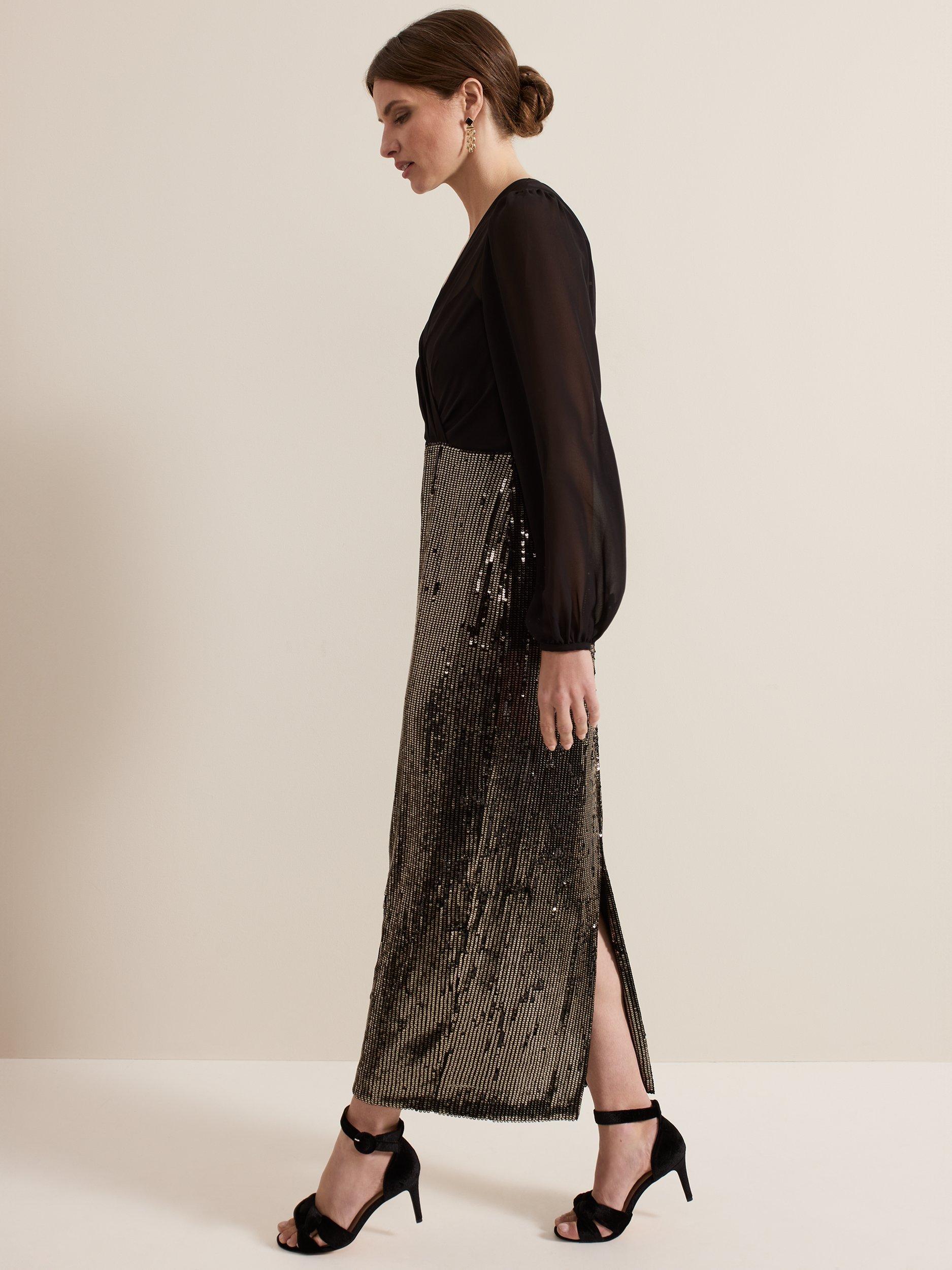 Product image 7 of 7, which shows Phase Eight Petite Aniya Sequin Dress, Black/Multi, 8