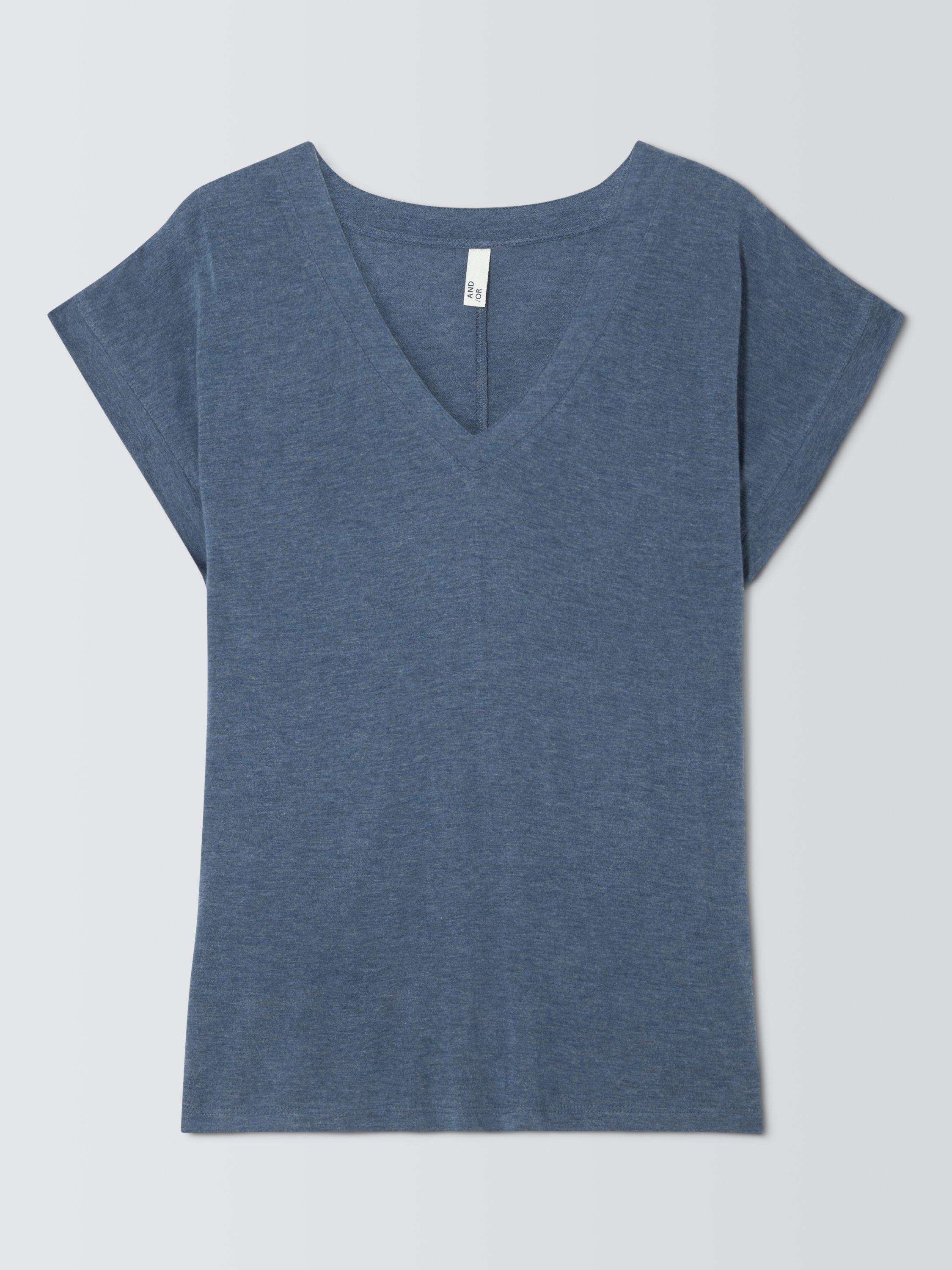 Product image 4 of 6, which shows AND/OR Cecile V-Neck T-Shirt, Blue Marl, 6