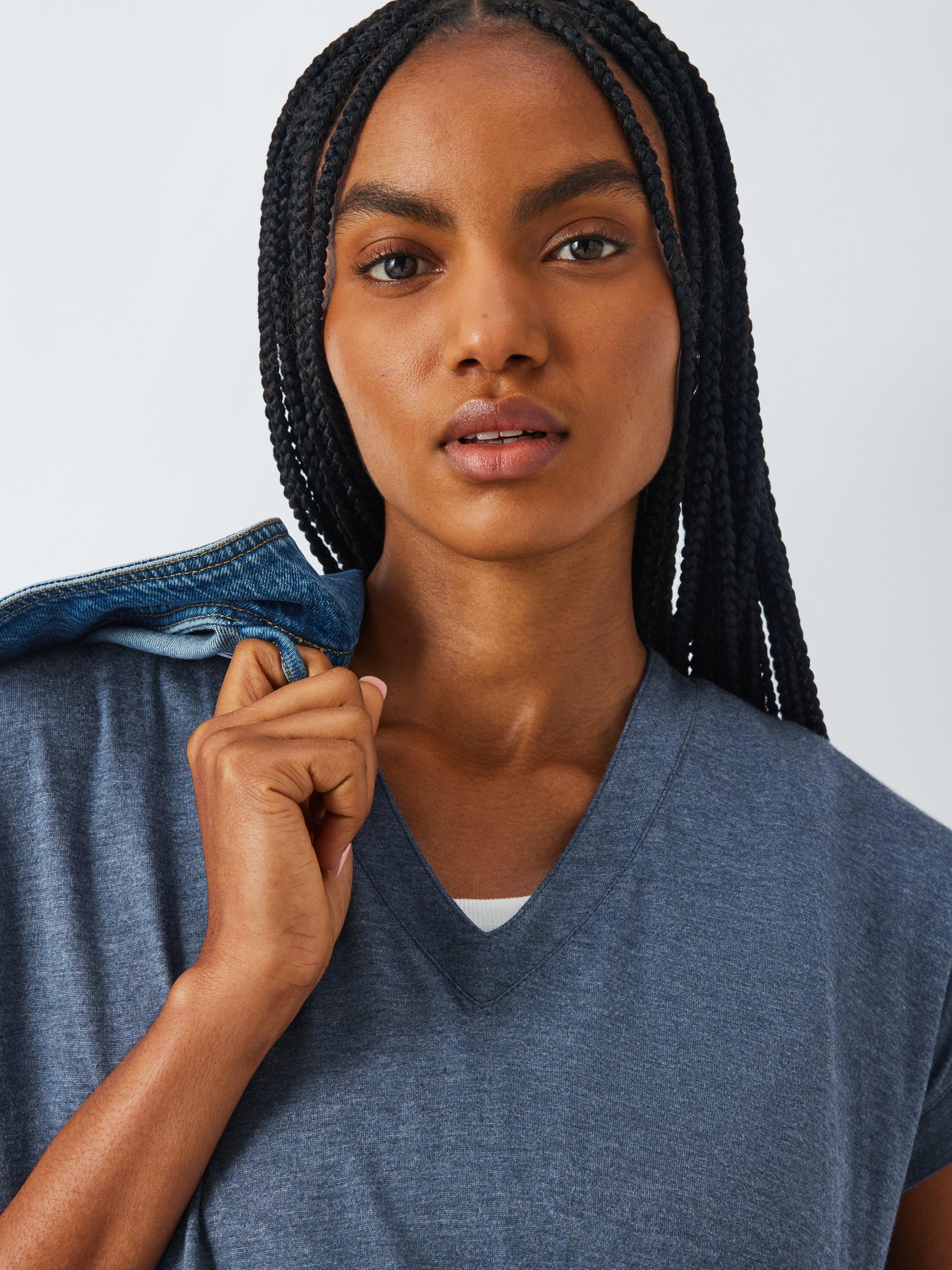Product image 5 of 6, which shows AND/OR Cecile V-Neck T-Shirt, Blue Marl, 6