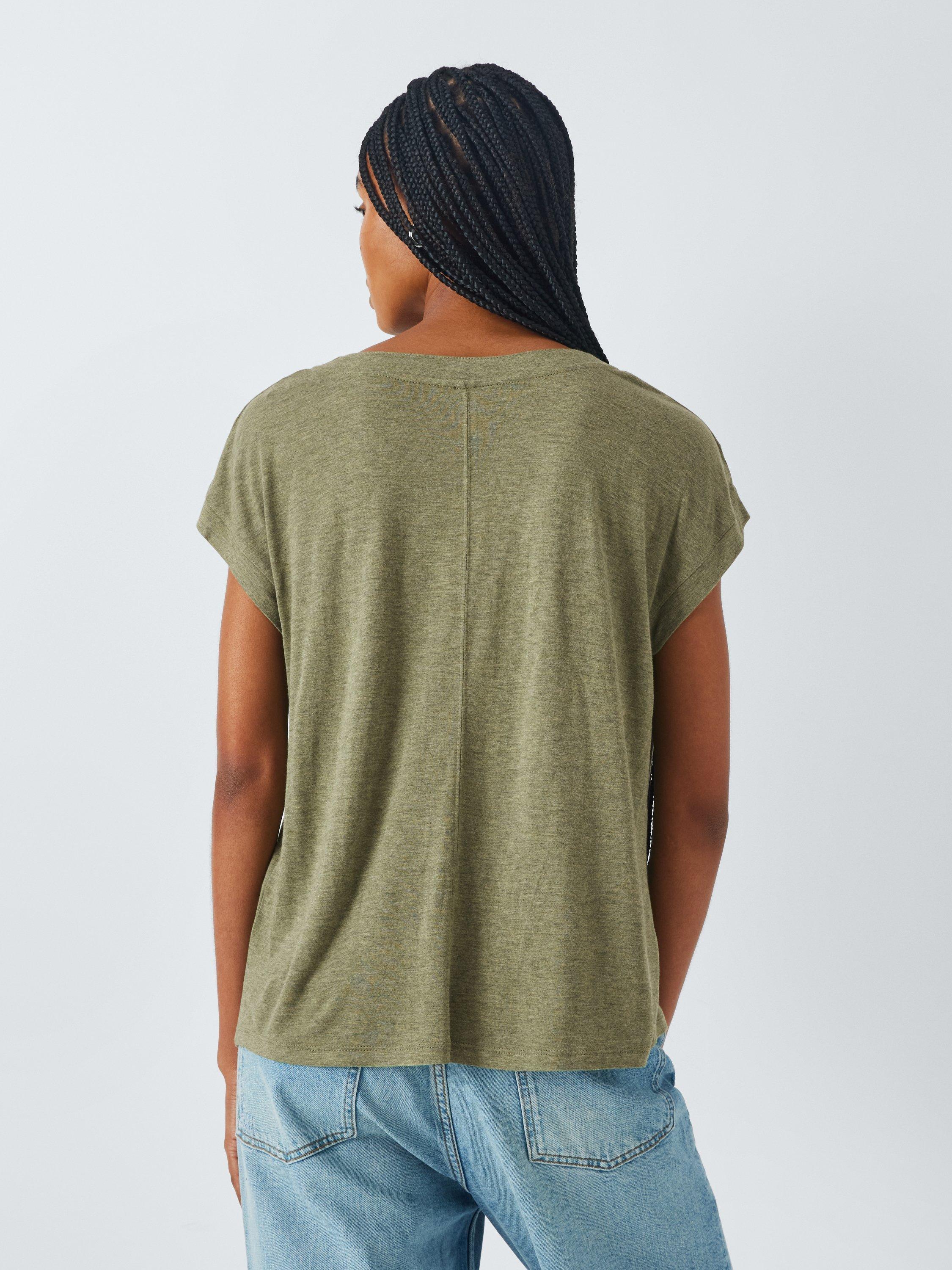 Product image 2 of 6, which shows AND/OR Cecile V-Neck T-Shirt, Khaki Marl, 6