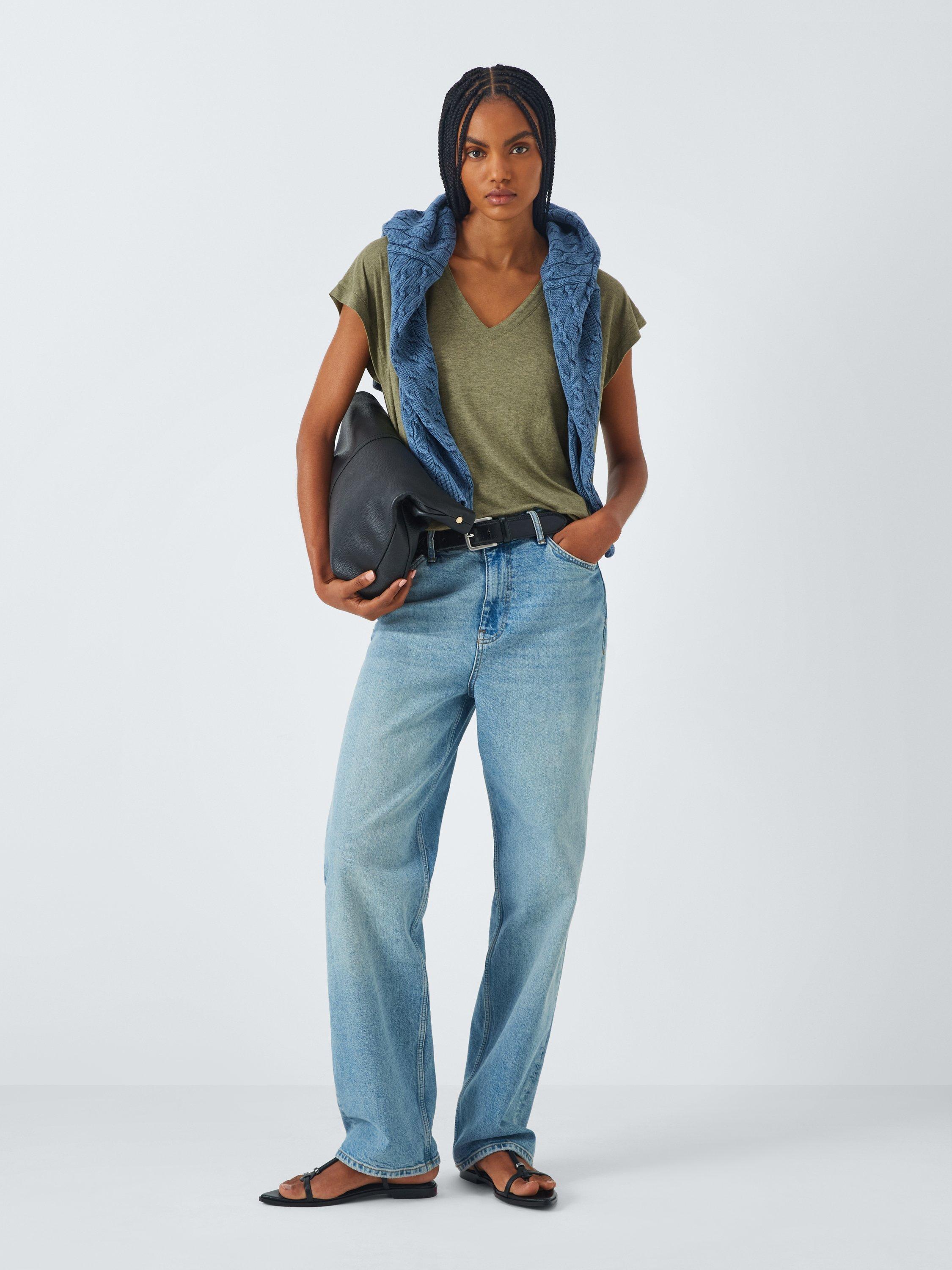 Product image 3 of 6, which shows AND/OR Cecile V-Neck T-Shirt, Khaki Marl, 6