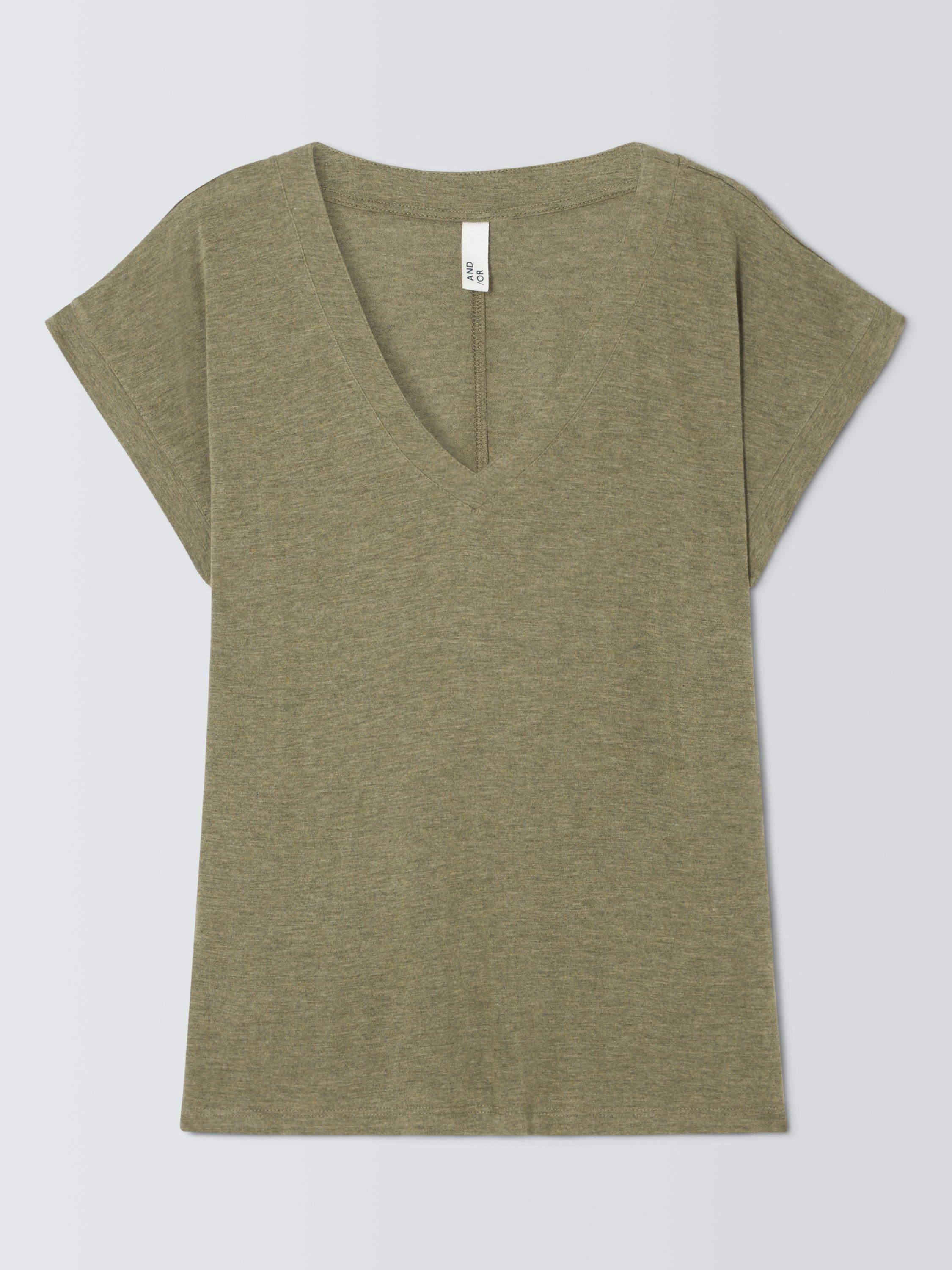 Product image 4 of 6, which shows AND/OR Cecile V-Neck T-Shirt, Khaki Marl, 6