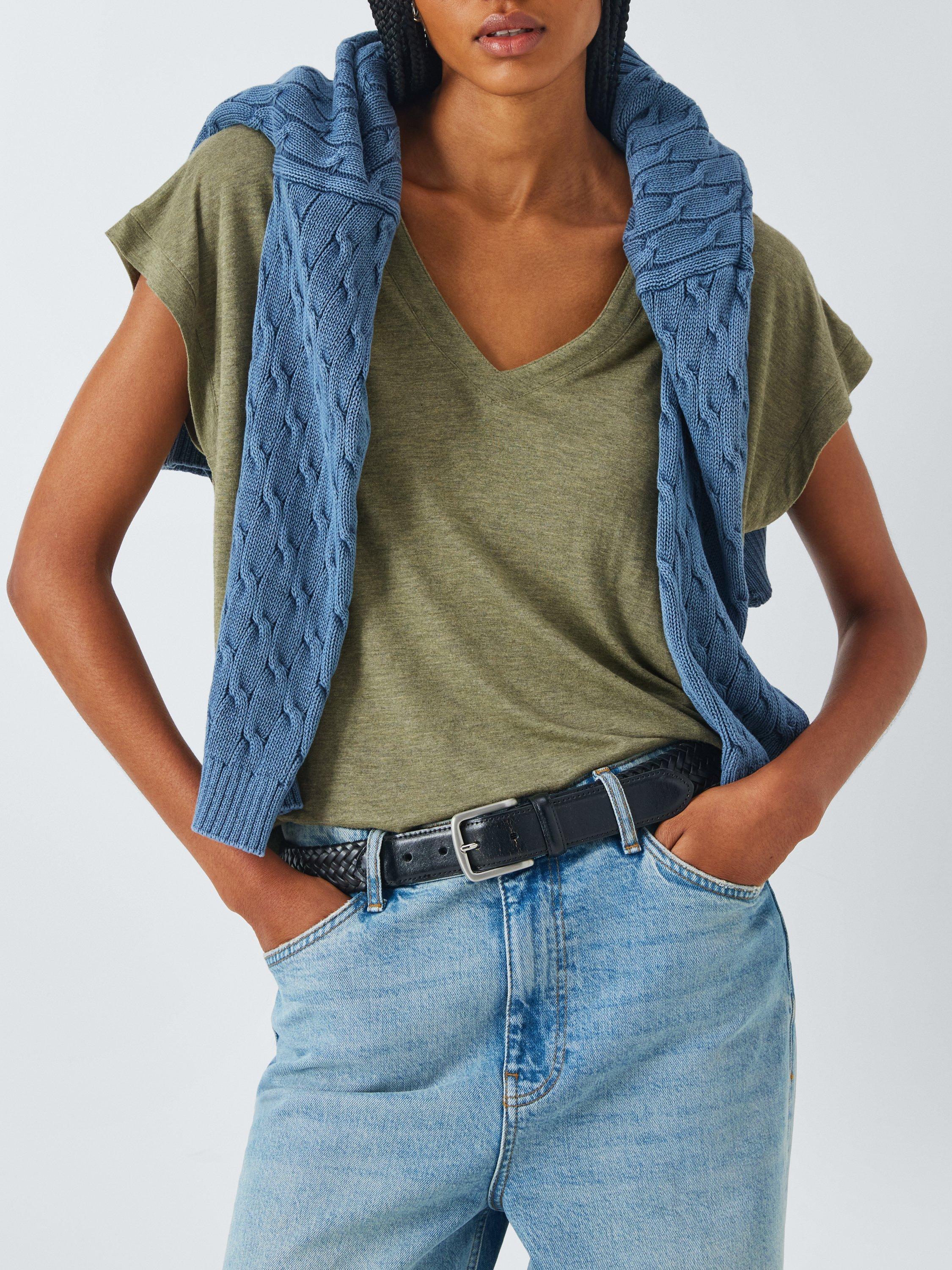 Product image 5 of 6, which shows AND/OR Cecile V-Neck T-Shirt, Khaki Marl, 6