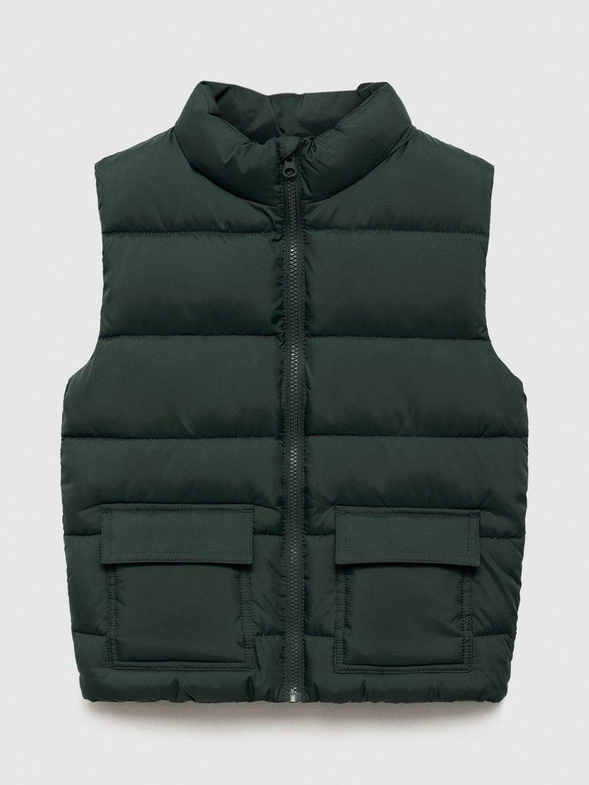 Mango Kids' Luis Puffer Gilet, Dark Green