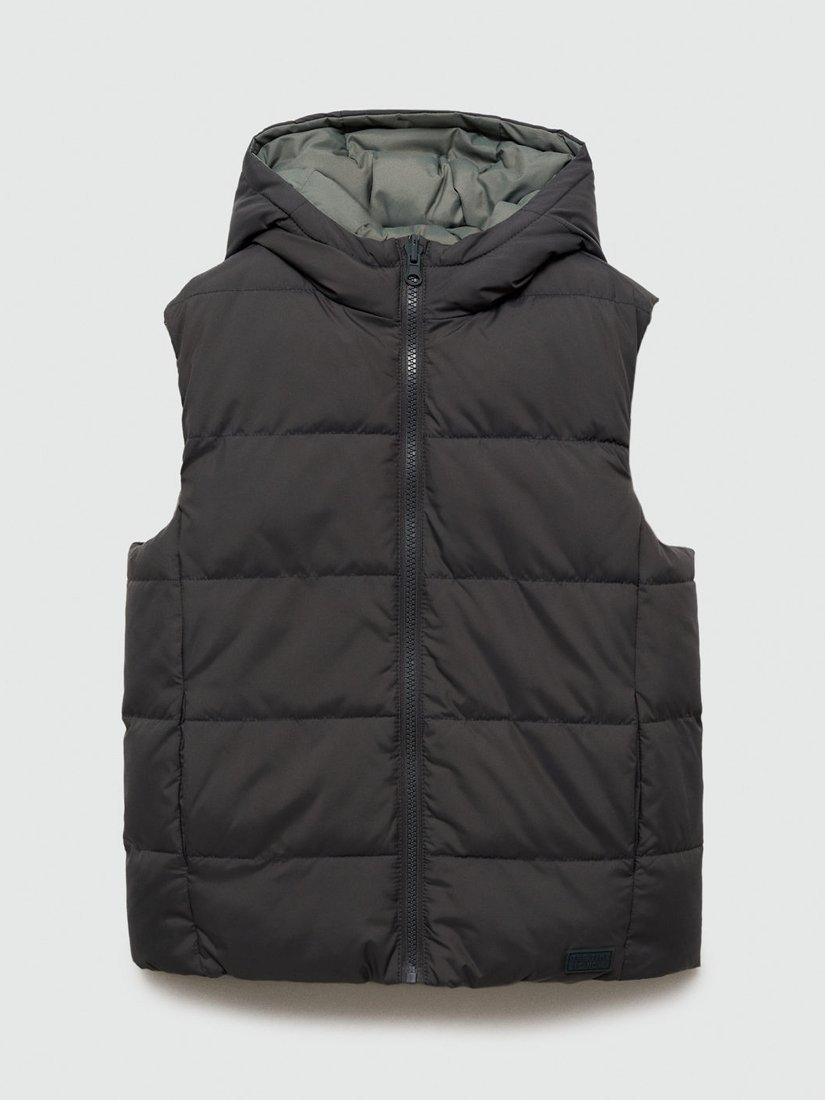 Mango Kids Mario Reversible Hooded Puffer Gilet Charcoal