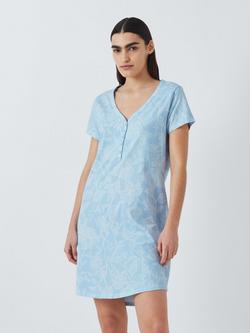 John Lewis Floral Notch Neck Jersey Nightdress, Blue, Blue