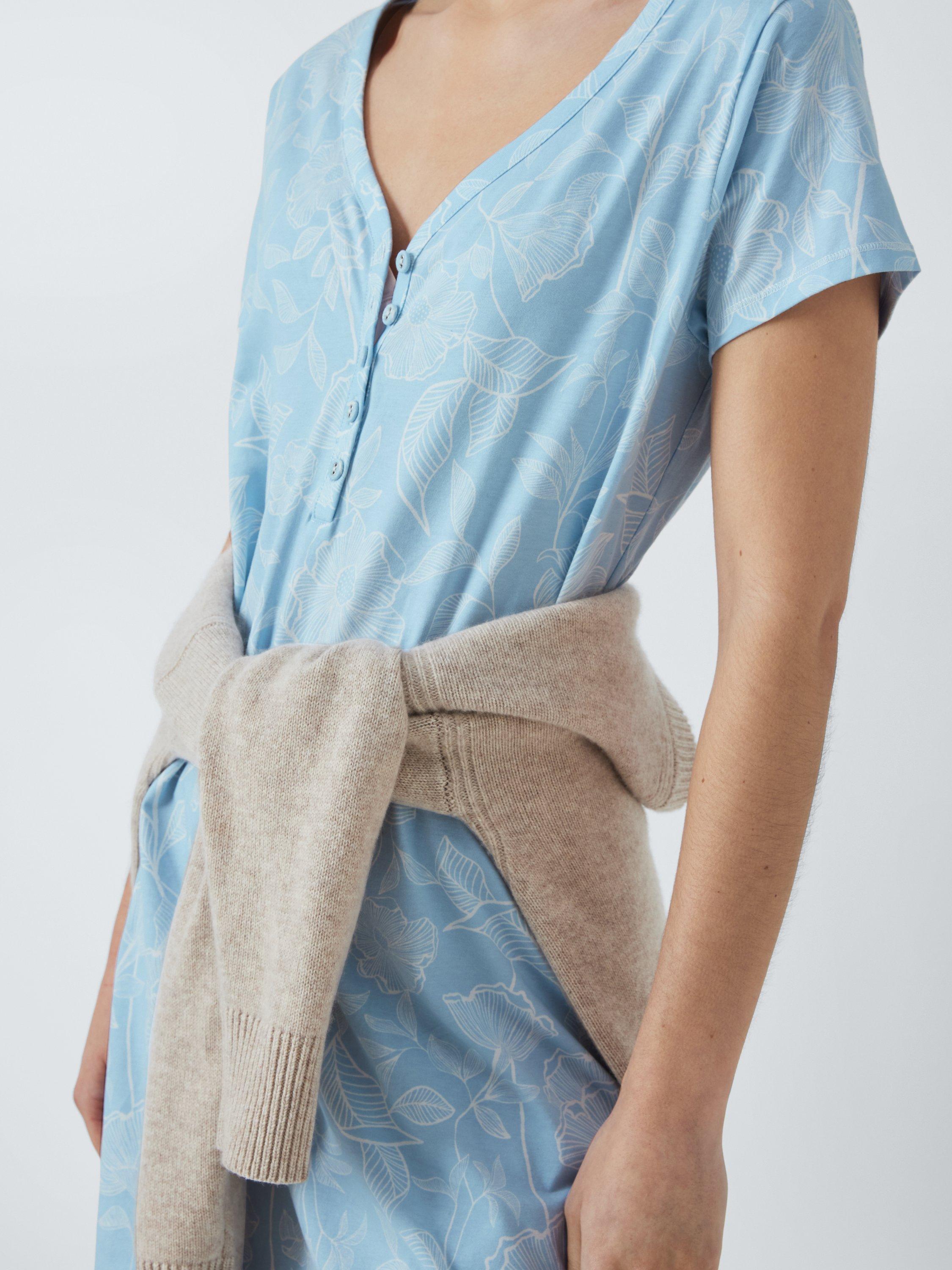 Product image 6 of 6, which shows John Lewis Floral Notch Neck Jersey Nightdress, Blue, 8