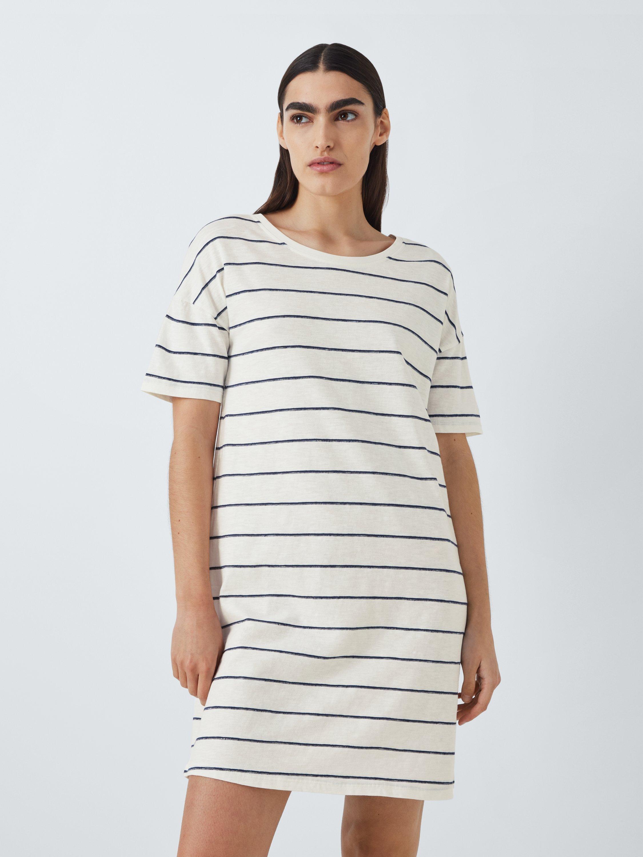 Product image 1 of 6, which shows John Lewis Stripe Sleep T-Shirt, Ivory/Navy, 8