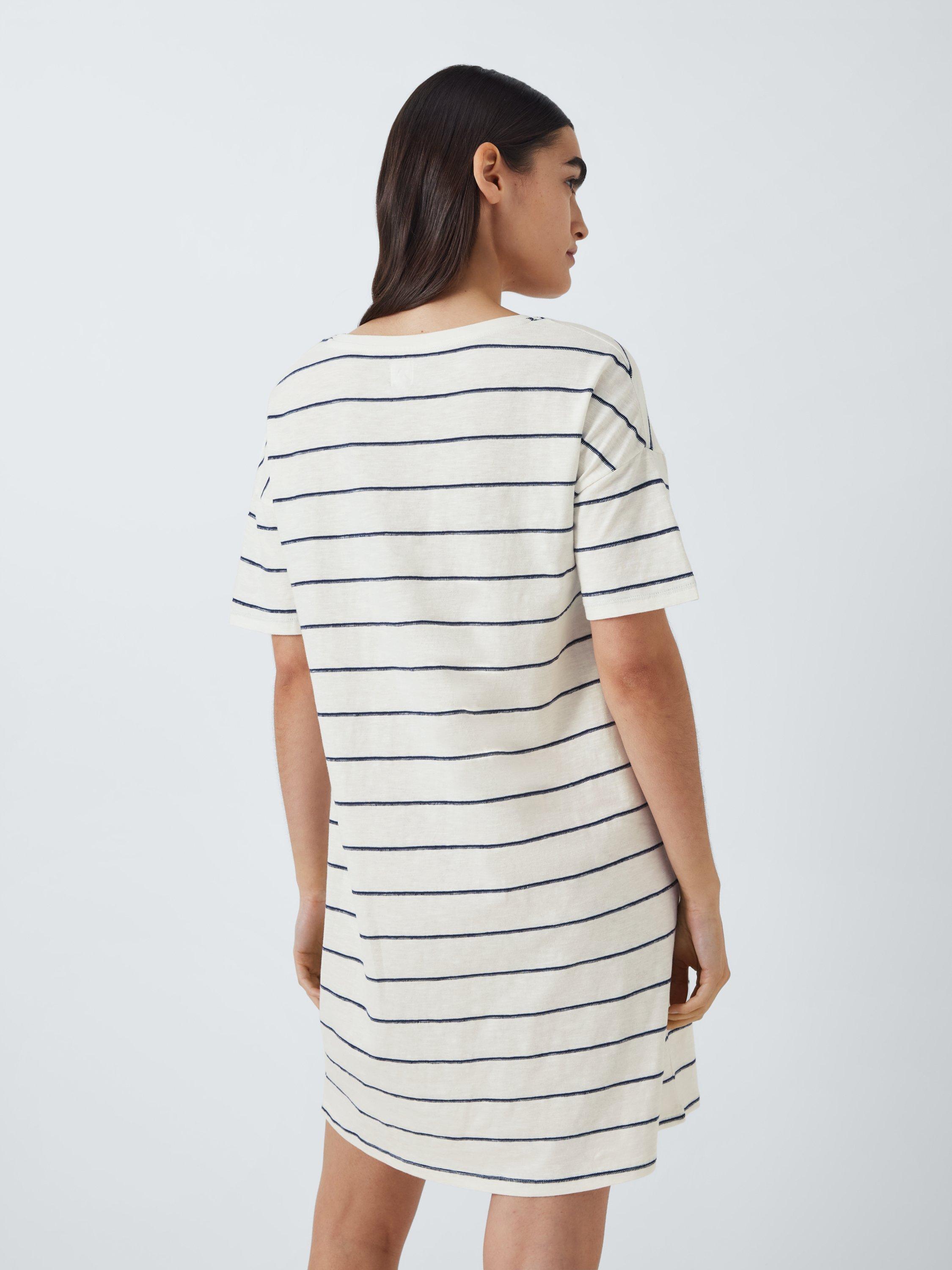 Product image 2 of 6, which shows John Lewis Stripe Sleep T-Shirt, Ivory/Navy, 8
