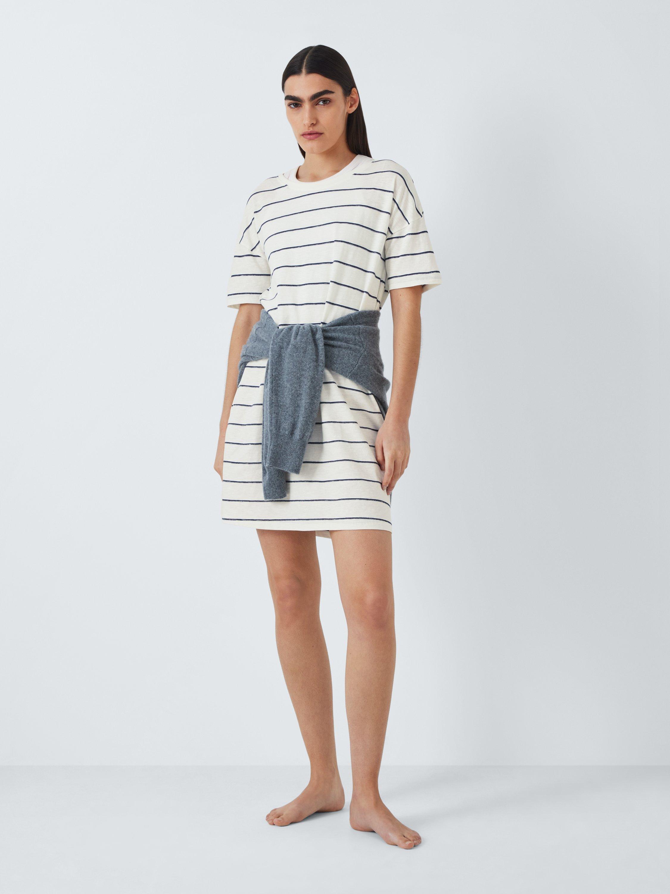 Product image 3 of 6, which shows John Lewis Stripe Sleep T-Shirt, Ivory/Navy, 8