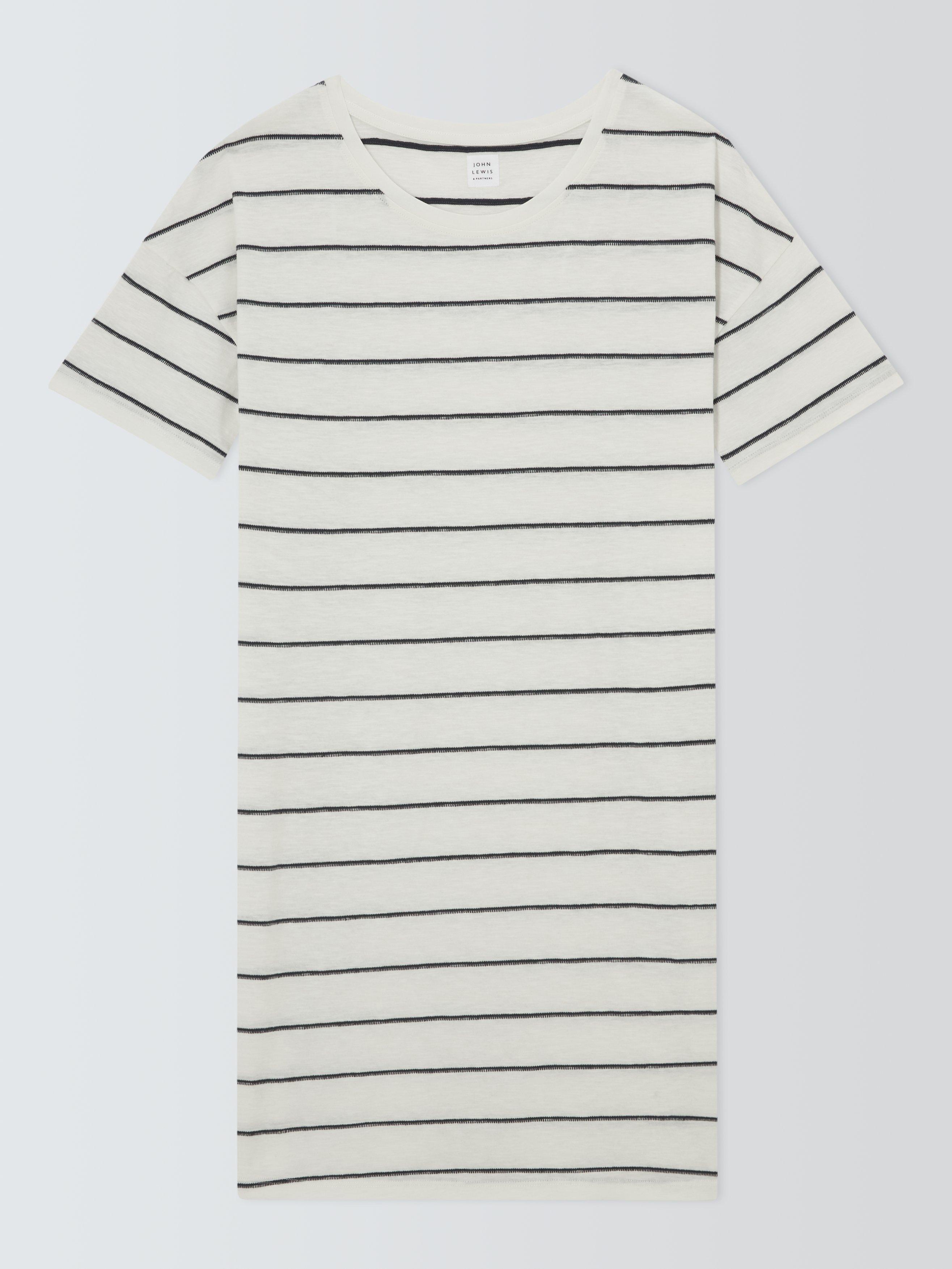 Product image 4 of 6, which shows John Lewis Stripe Sleep T-Shirt, Ivory/Navy, 8