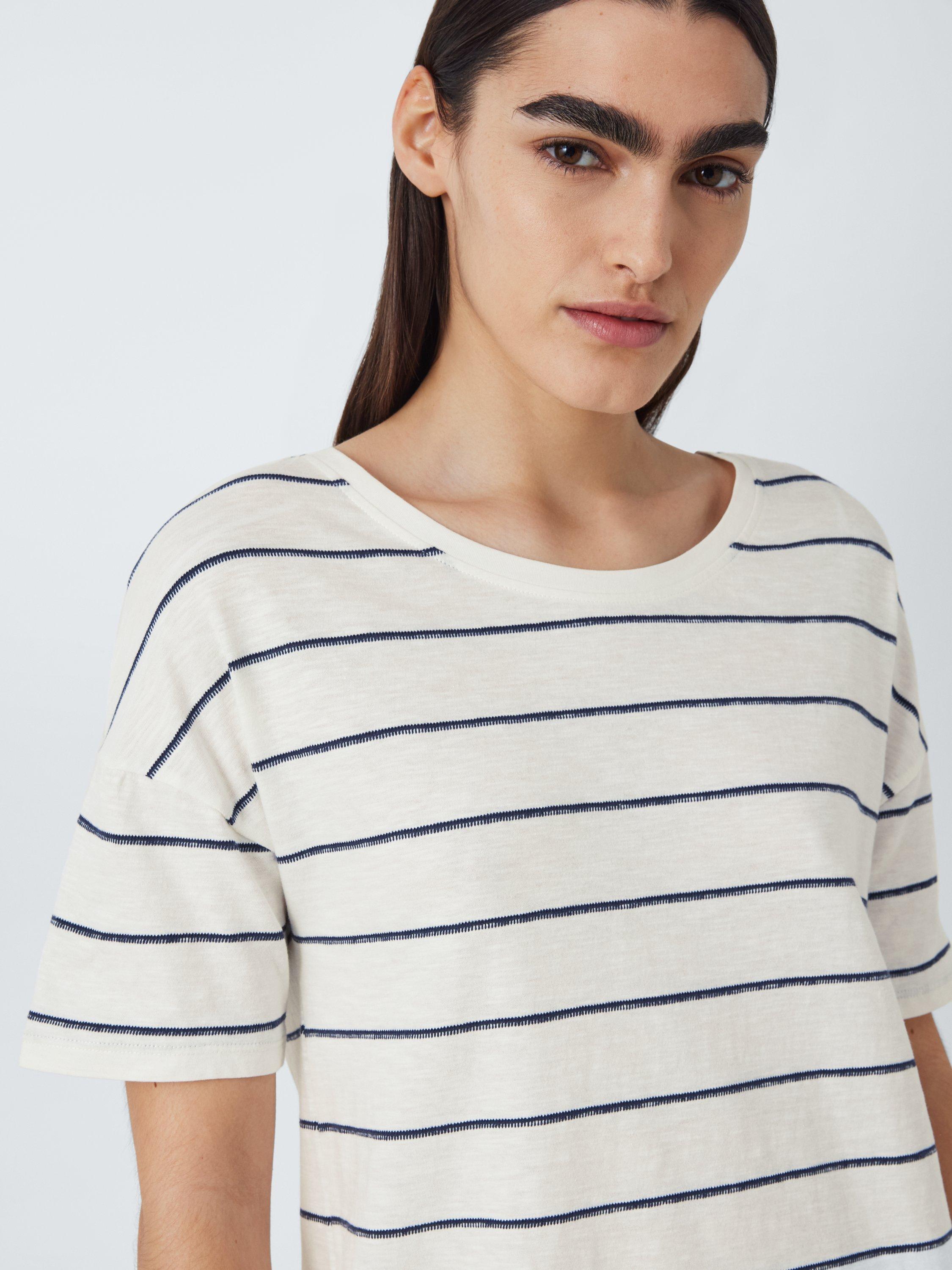 Product image 5 of 6, which shows John Lewis Stripe Sleep T-Shirt, Ivory/Navy, 8