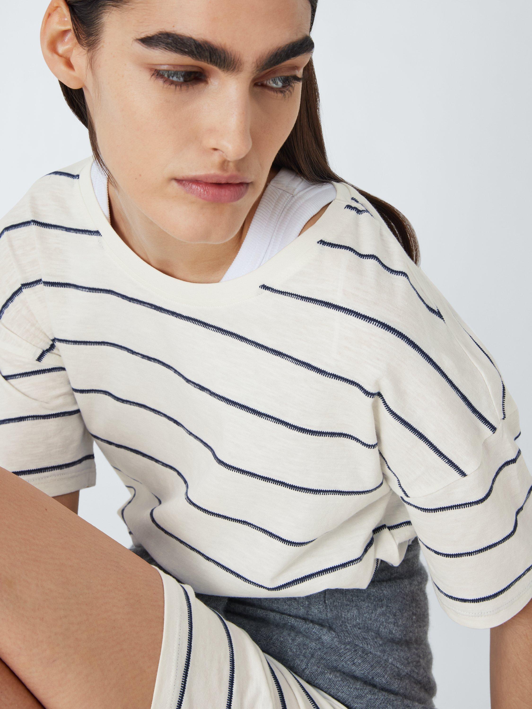 Product image 6 of 6, which shows John Lewis Stripe Sleep T-Shirt, Ivory/Navy, 8