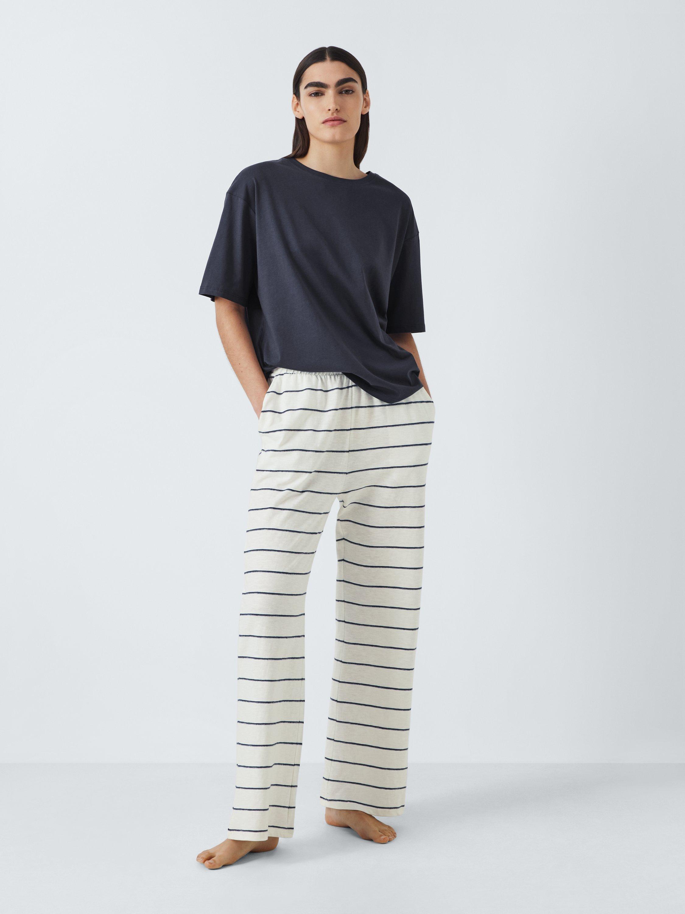 Product image 1 of 6, which shows John Lewis Stripe Bottoms Pyjama Set, Navy/White, 8