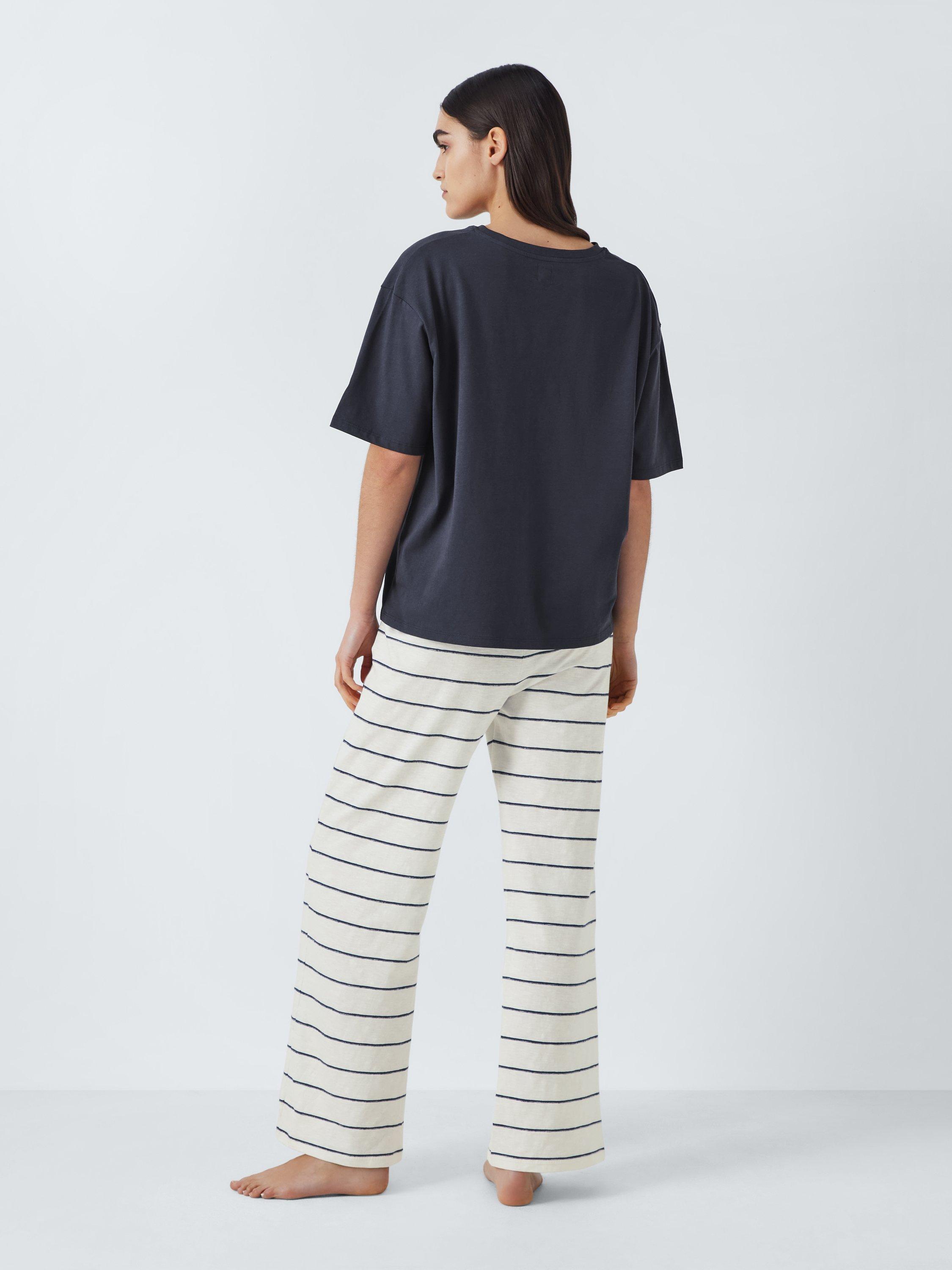Product image 2 of 6, which shows John Lewis Stripe Bottoms Pyjama Set, Navy/White, 8