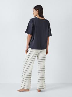 John Lewis Stripe Bottoms Pyjama Set, Navy/White - view 2, Navy/White