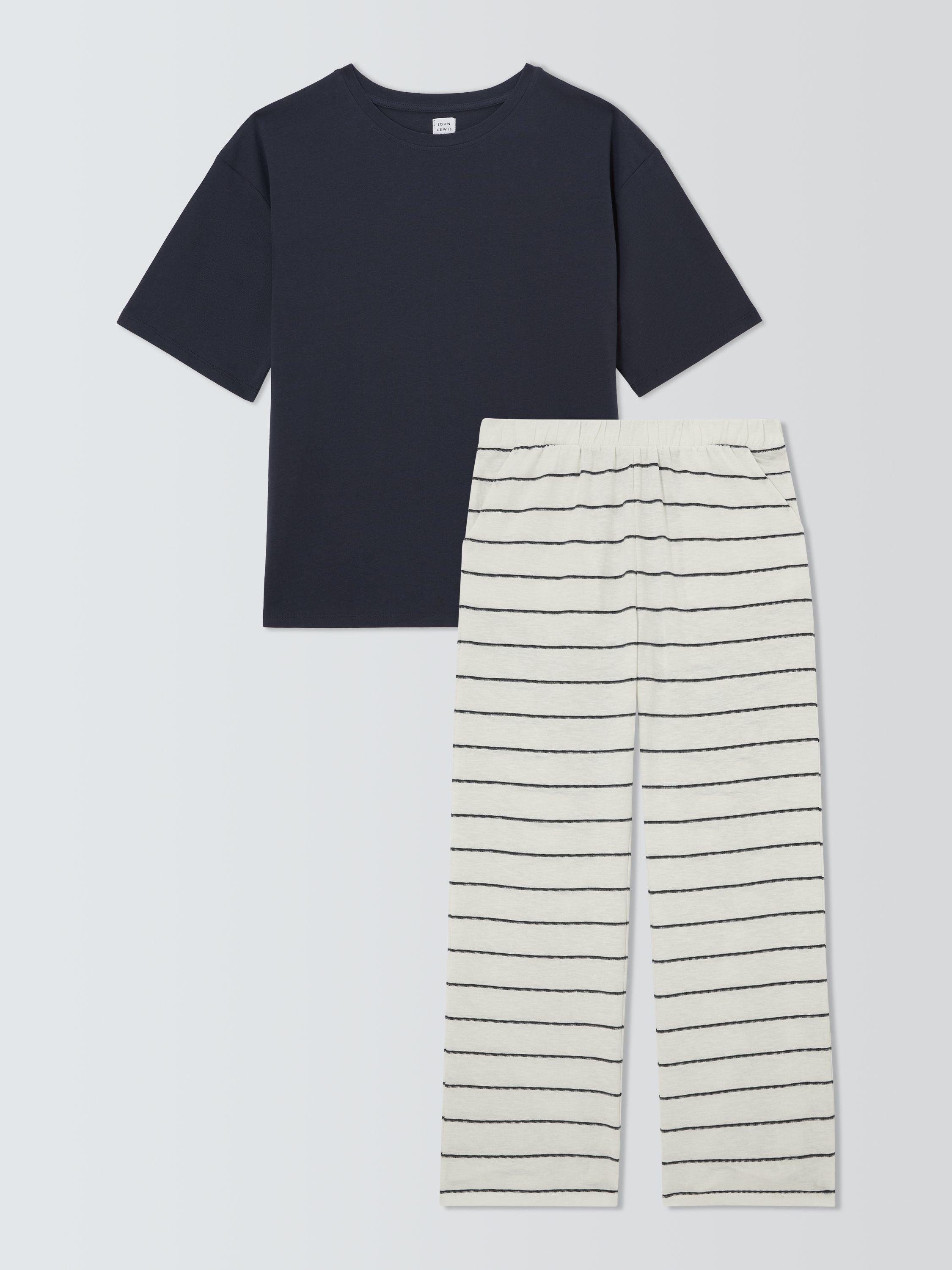 Product image 3 of 6, which shows John Lewis Stripe Bottoms Pyjama Set, Navy/White, 8