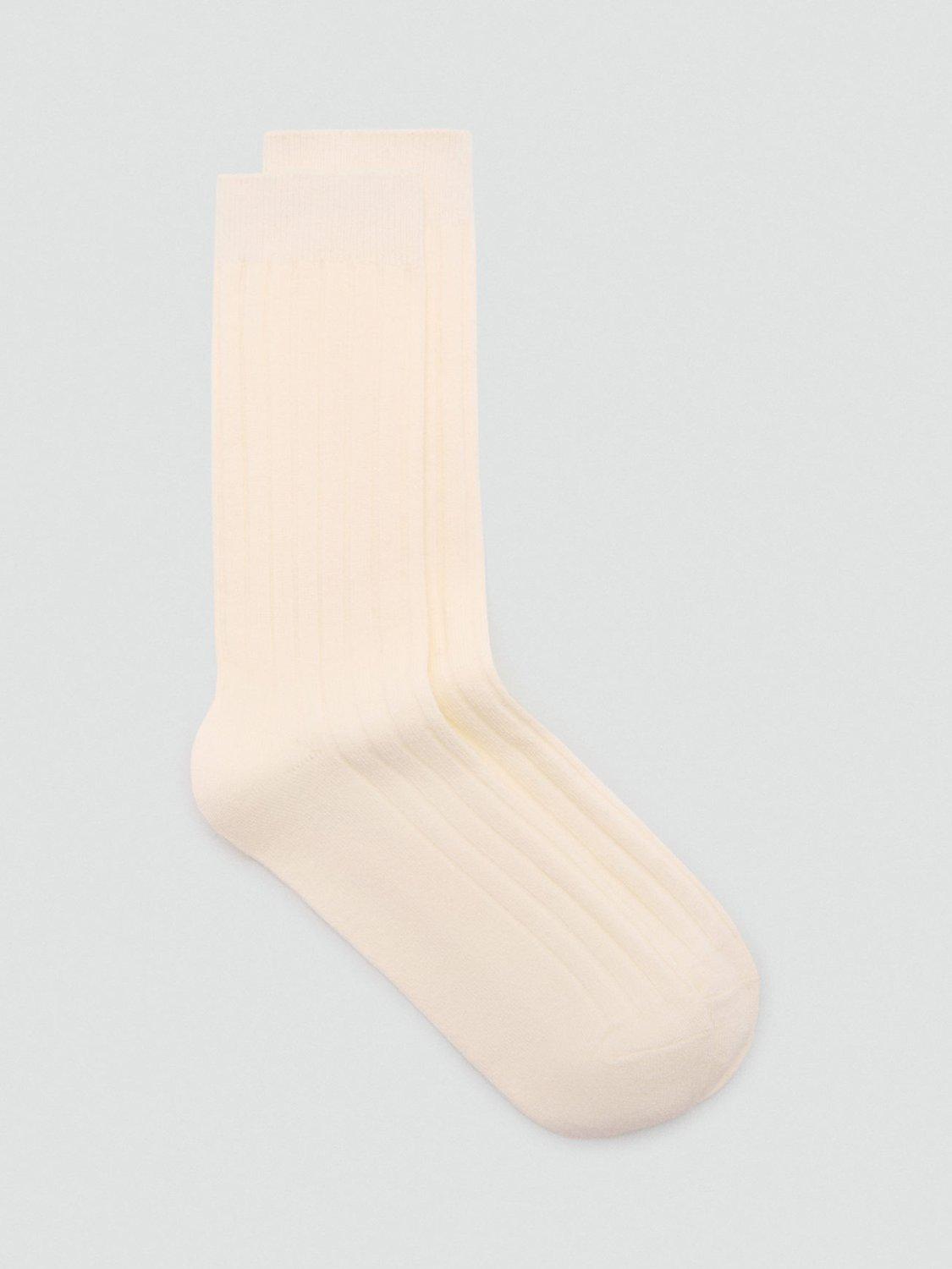 Mango Cas Long Ribbed Socks, Light Beige, One Size